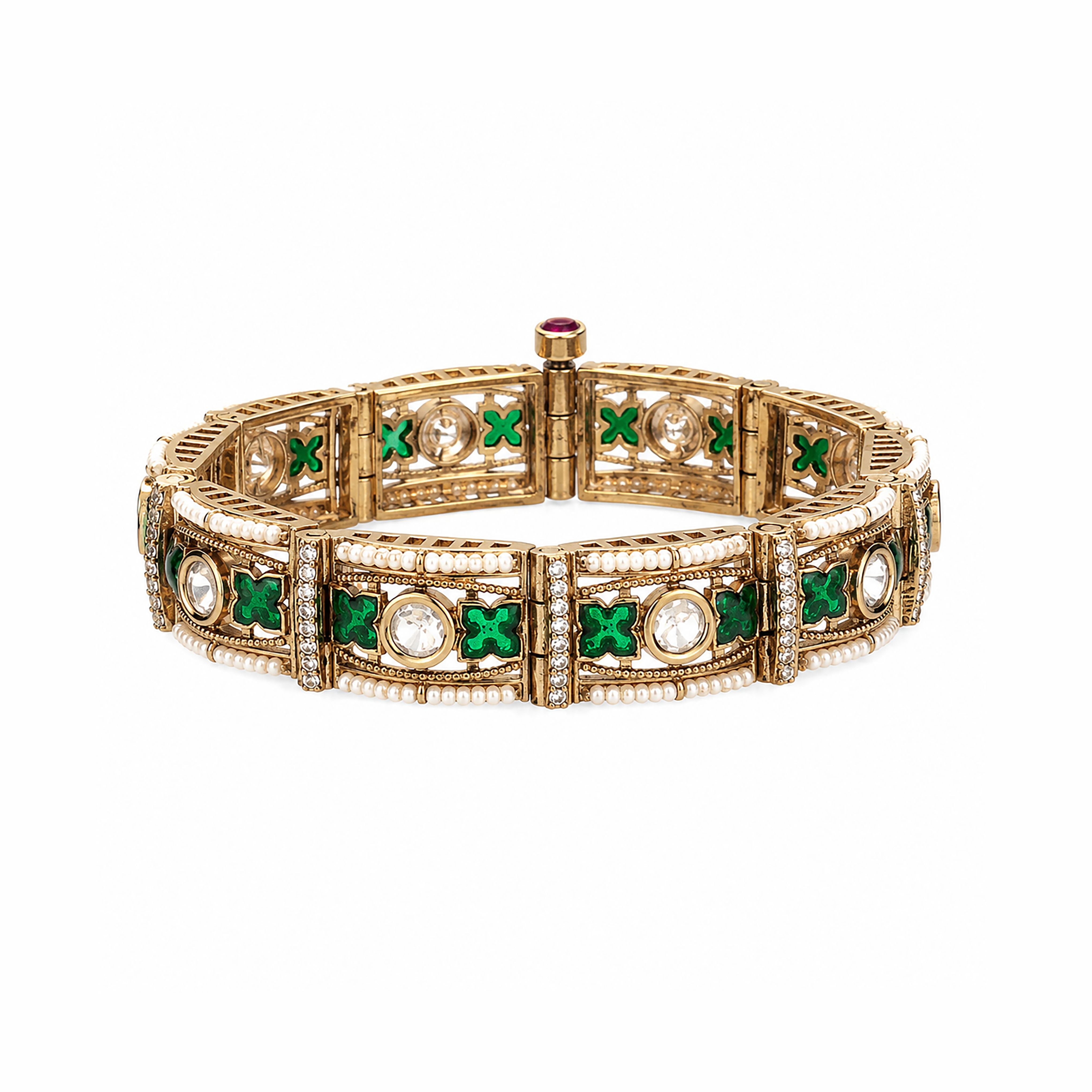 Traditional Kundan & Pearl Link Bracelet