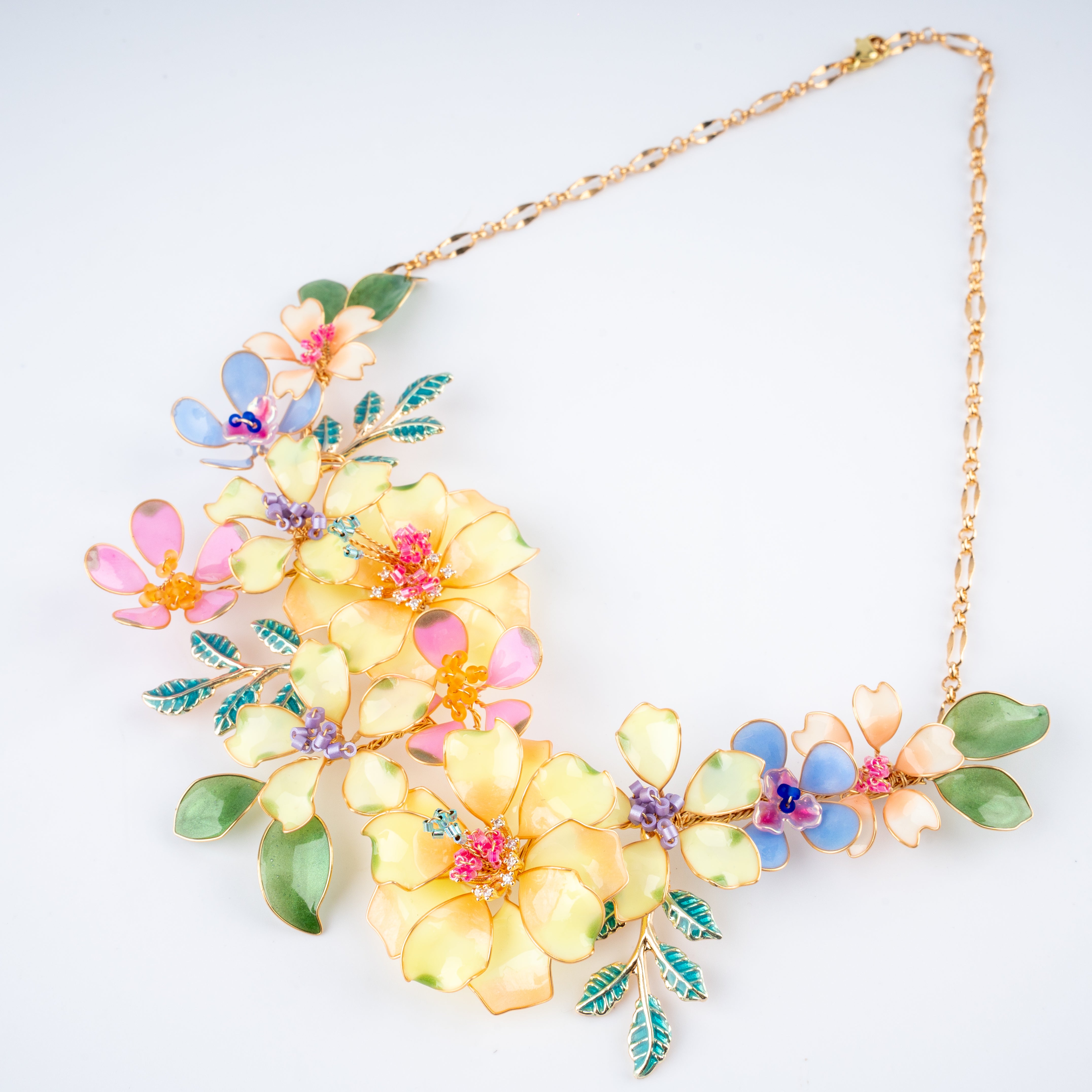The Sunshine Marigold Floral Resin Art Jewelry Set with Beaded Ear Chains