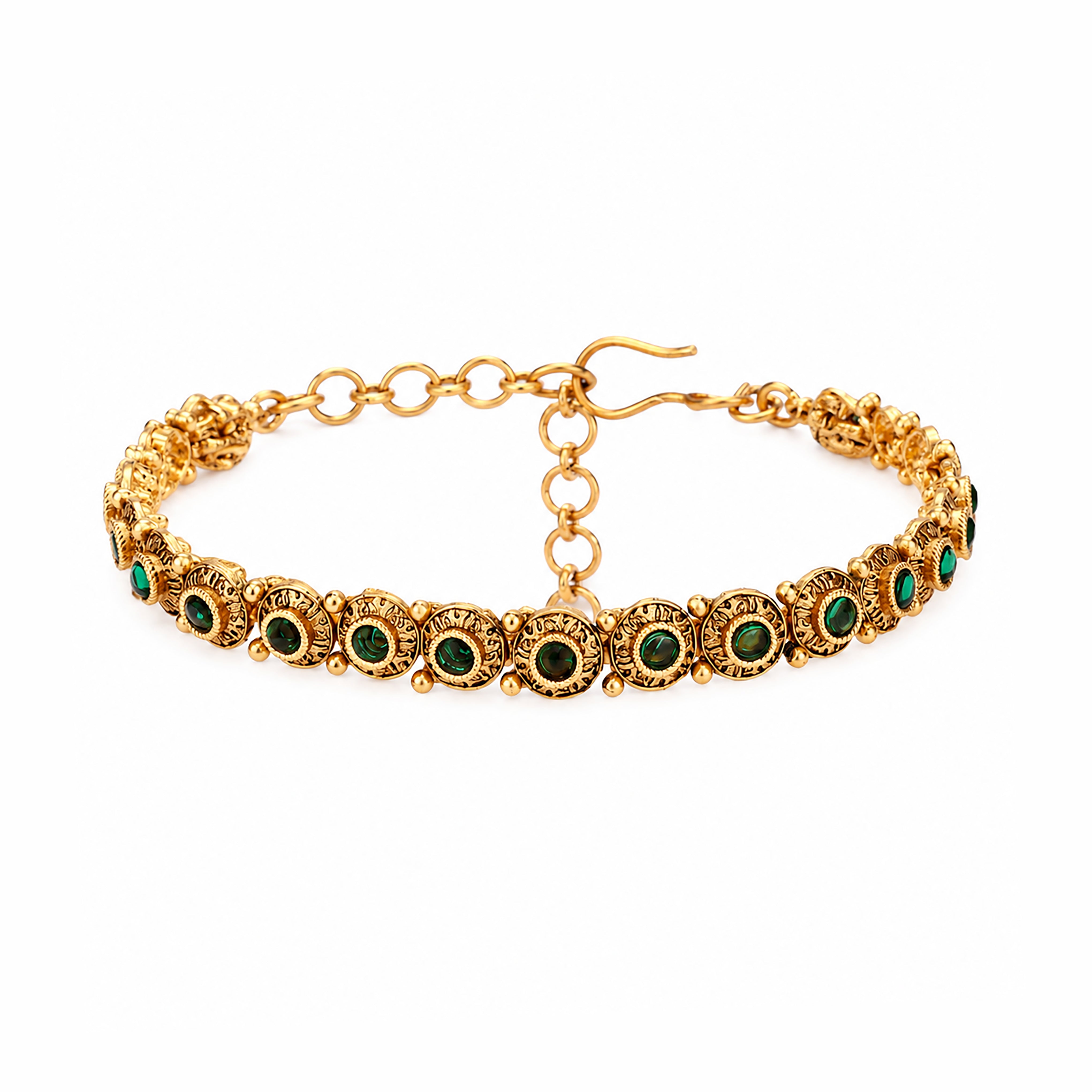Antique Gold Solar Disc Stone Articulated Traditional Bracelet
