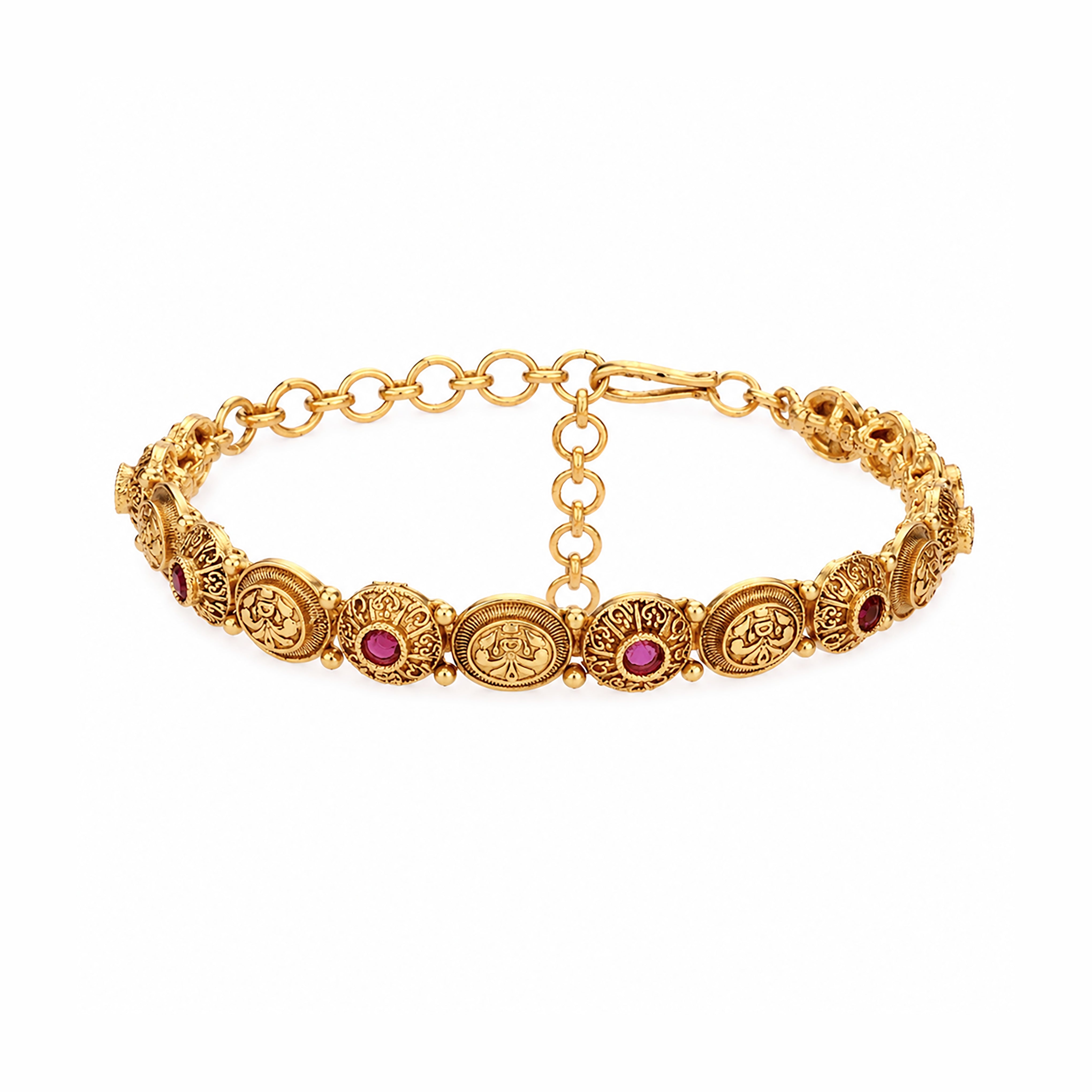 Antique Gold Kasu Temple Coin Stone Articulated Traditional Bracelet