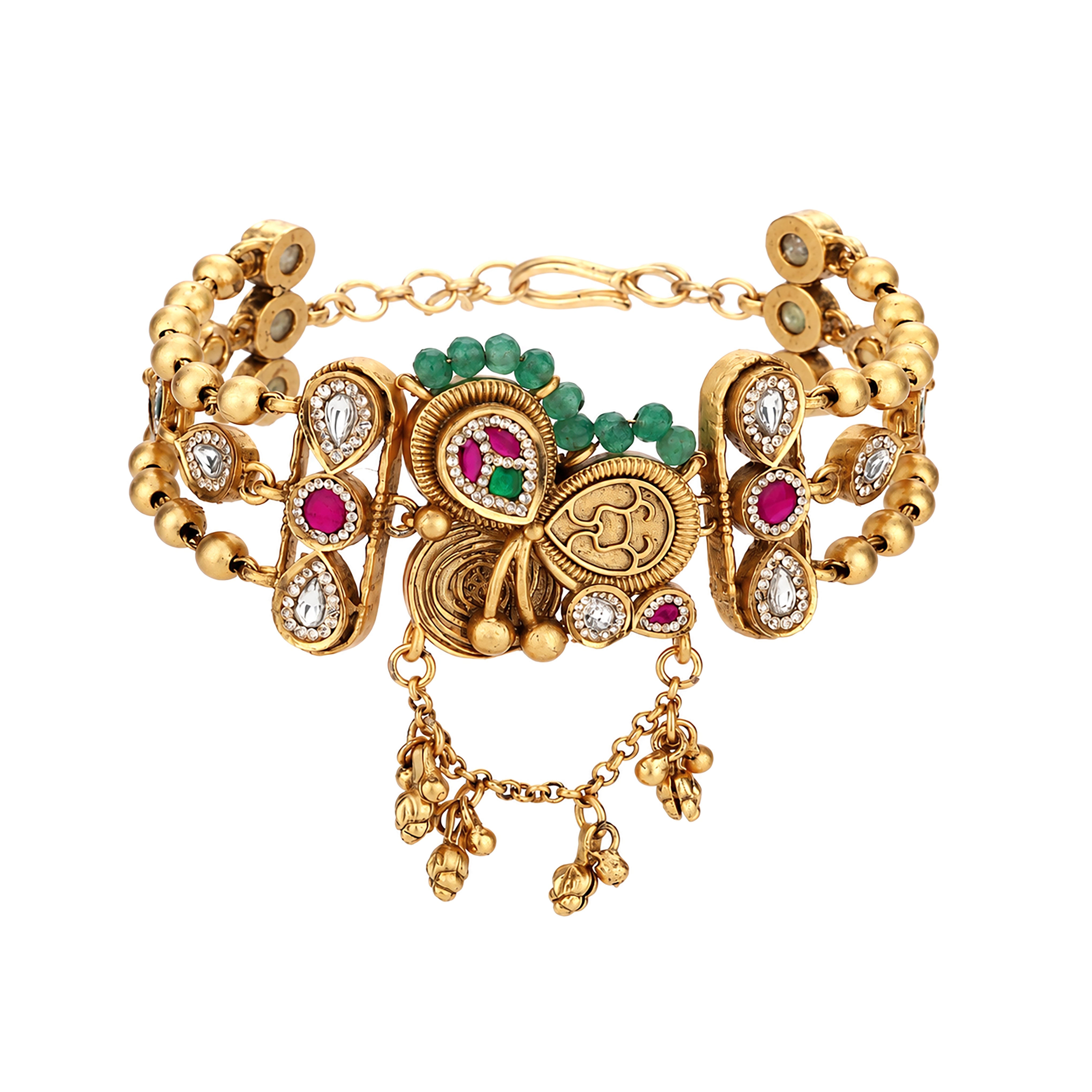 Antique Gold Peacock Paisley Stone Multi-Strand Beaded Traditional Bracelet