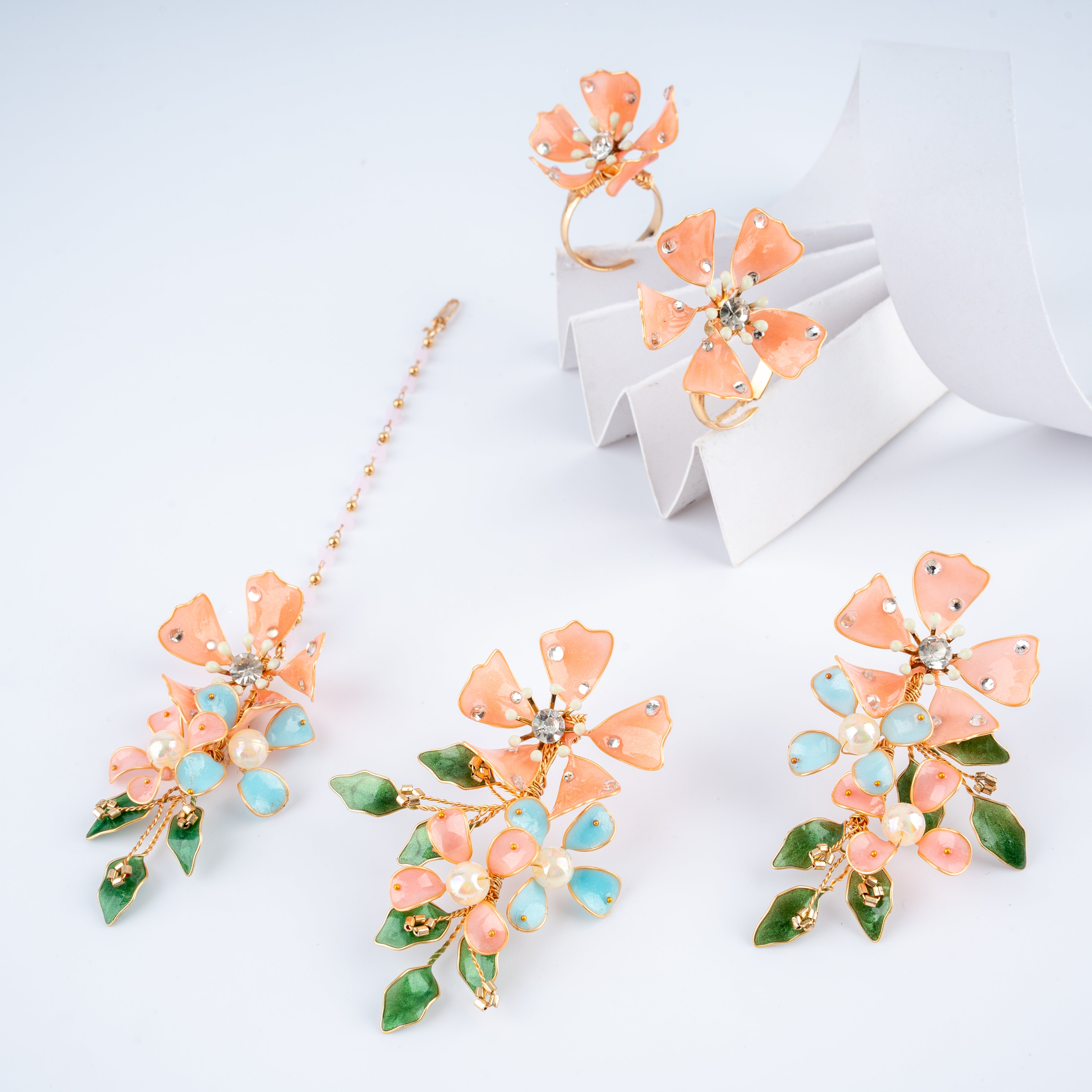 The Coral Breeze Floral Resin Art Jewelry Set