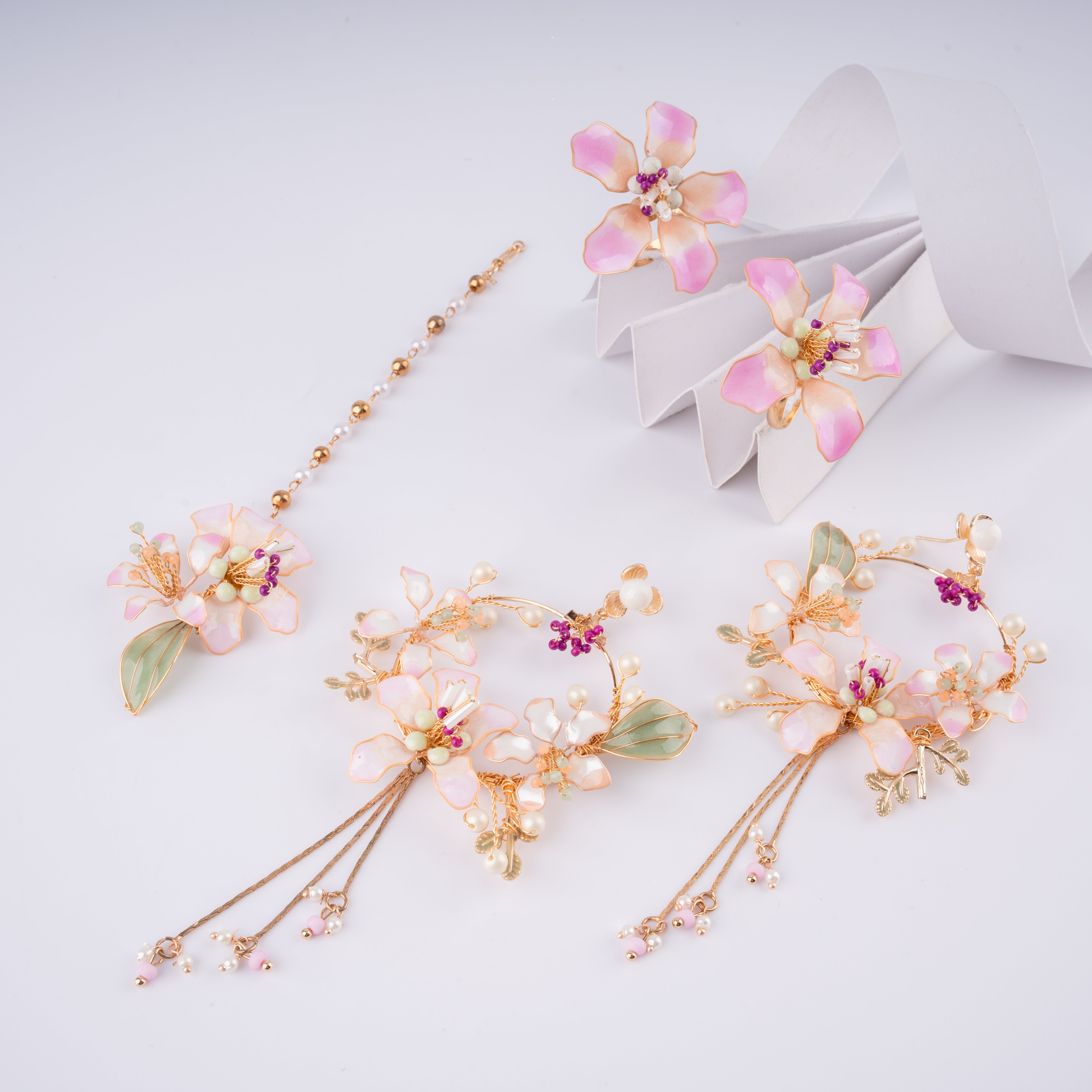 The Cherry Blossom Pink Floral Resin Art Jewelry Set
