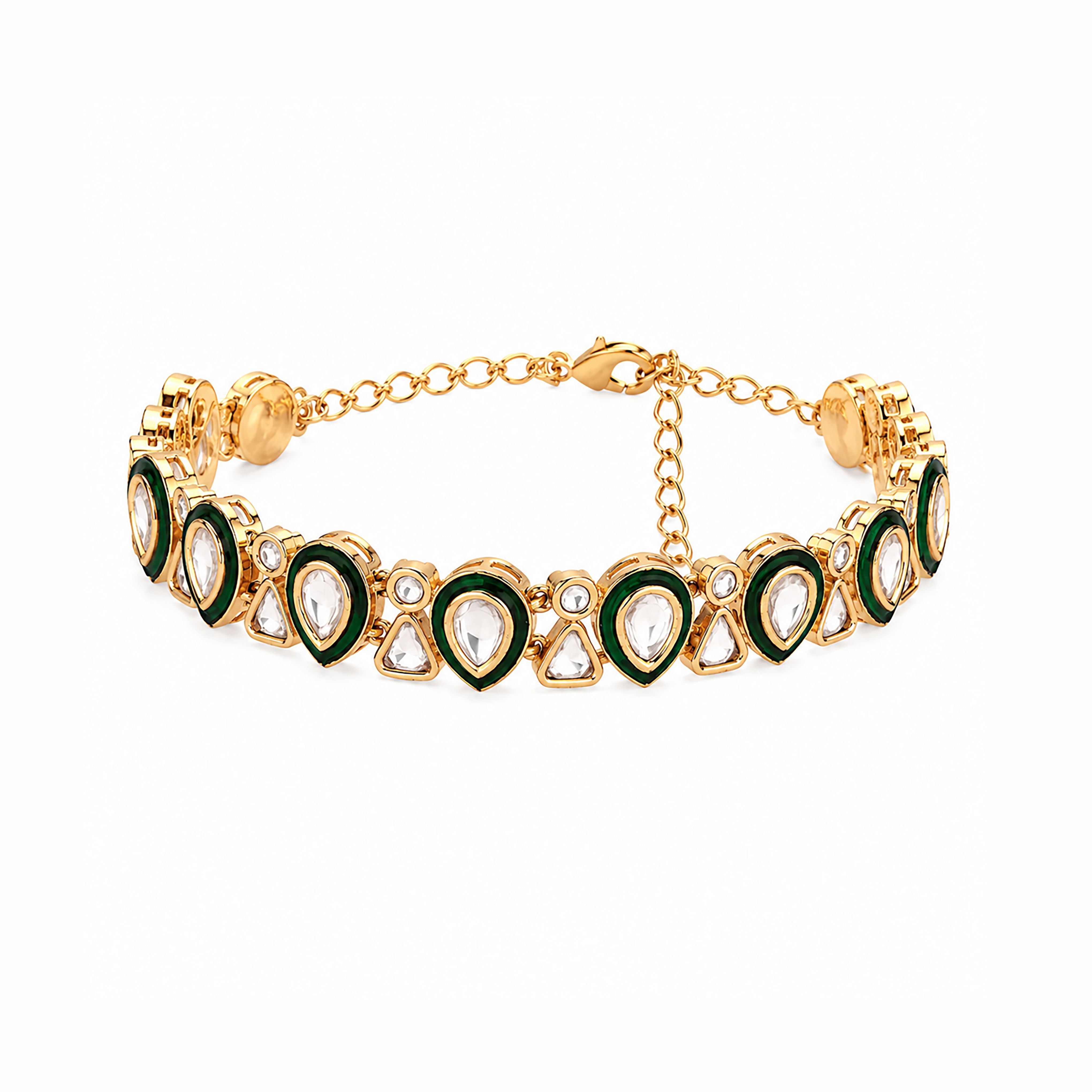 Meenakari Border Teardrop Kundan Articulated Traditional Bracelet