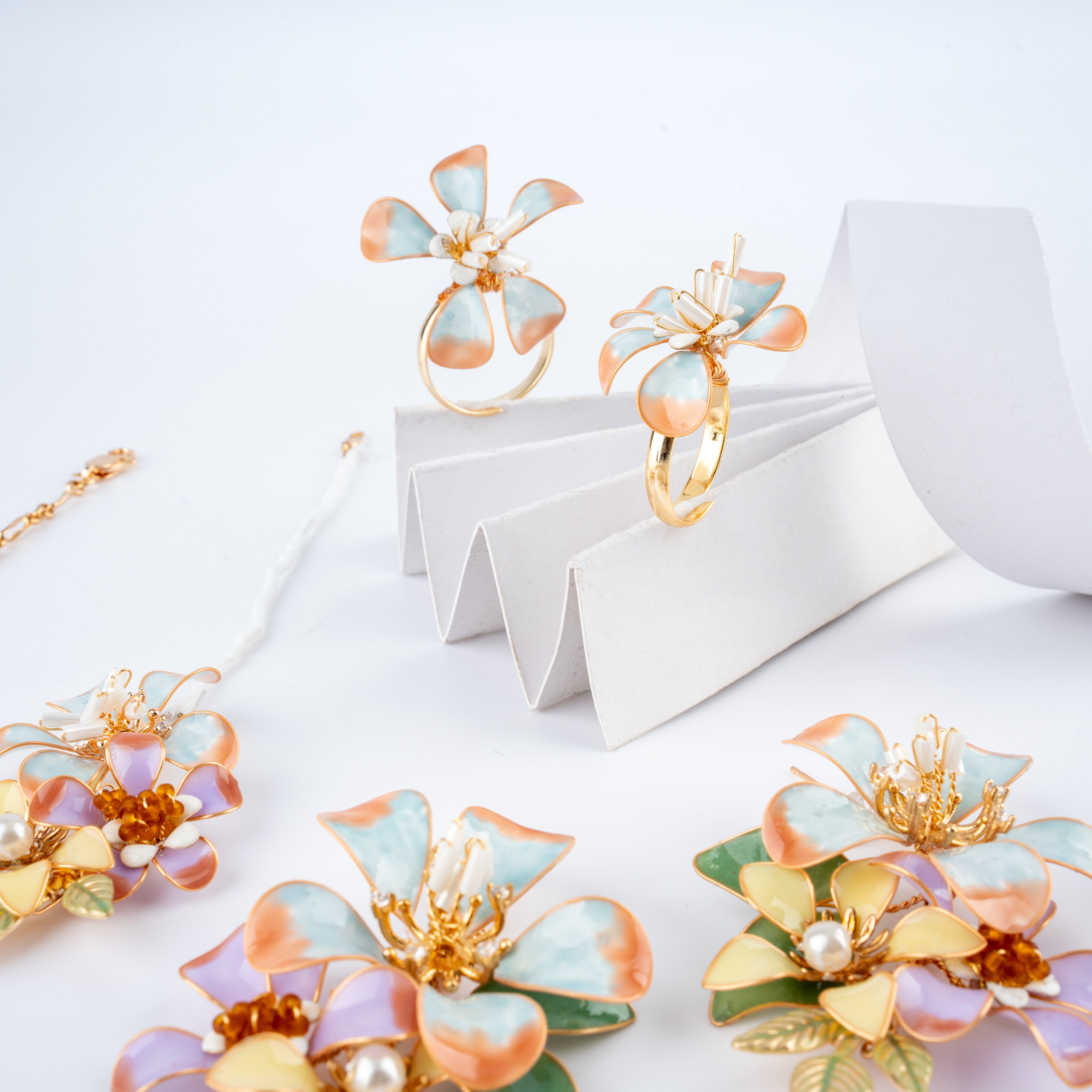 The Pastel Twilight Floral Resin Art Jewelry Set