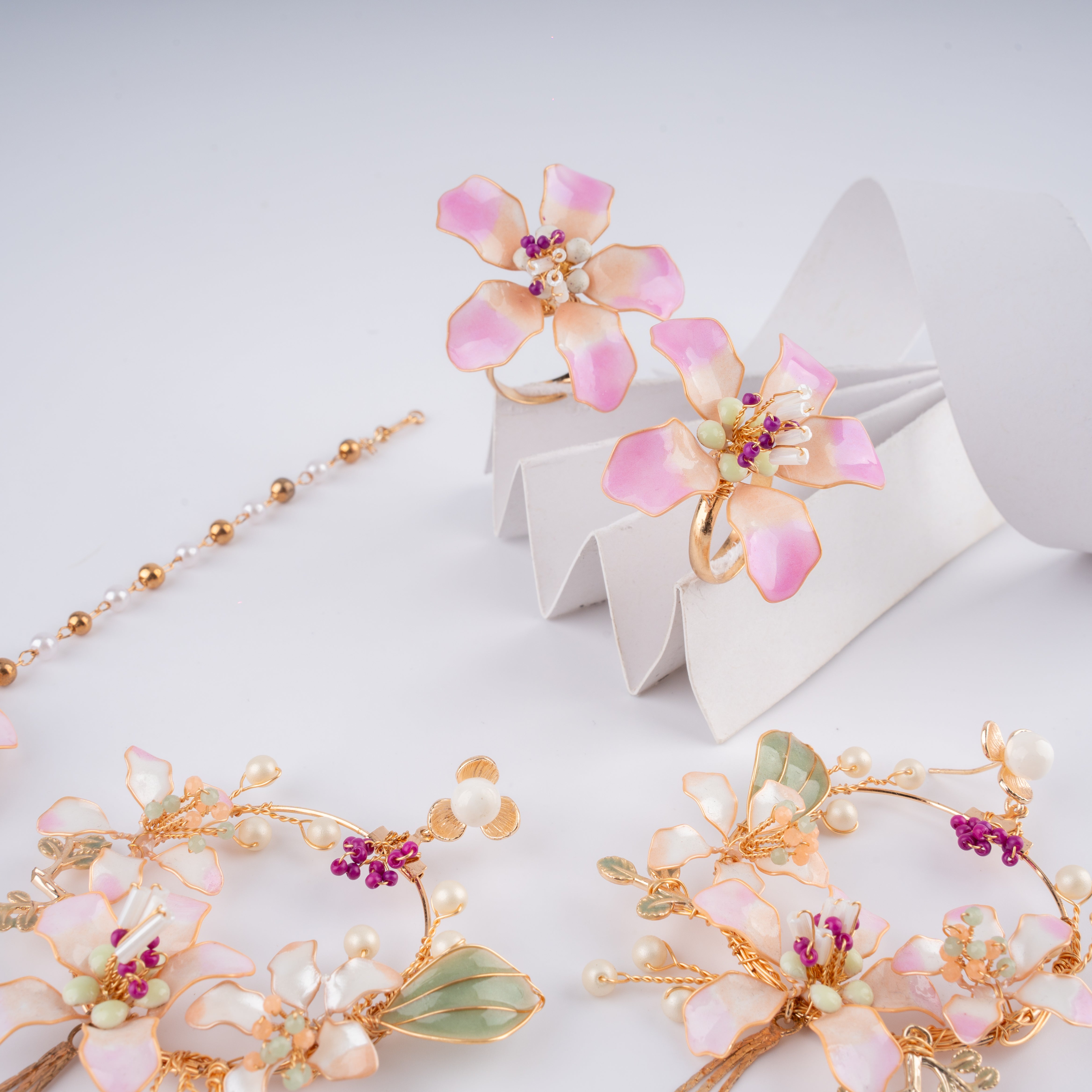 The Cherry Blossom Pink Floral Resin Art Jewelry Set