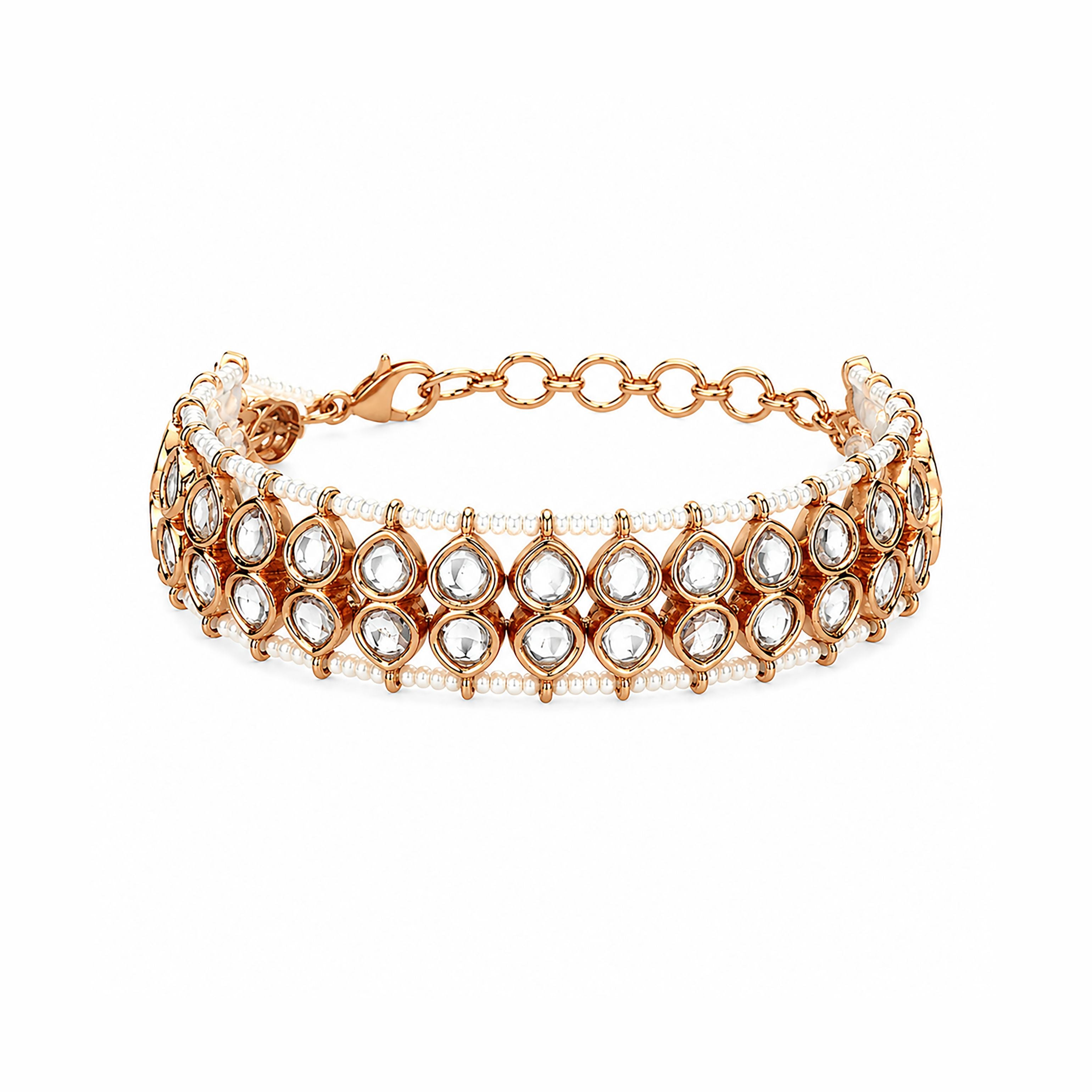 Dual Row Teardrop Kundan Seed Pearl Border Bracelet
