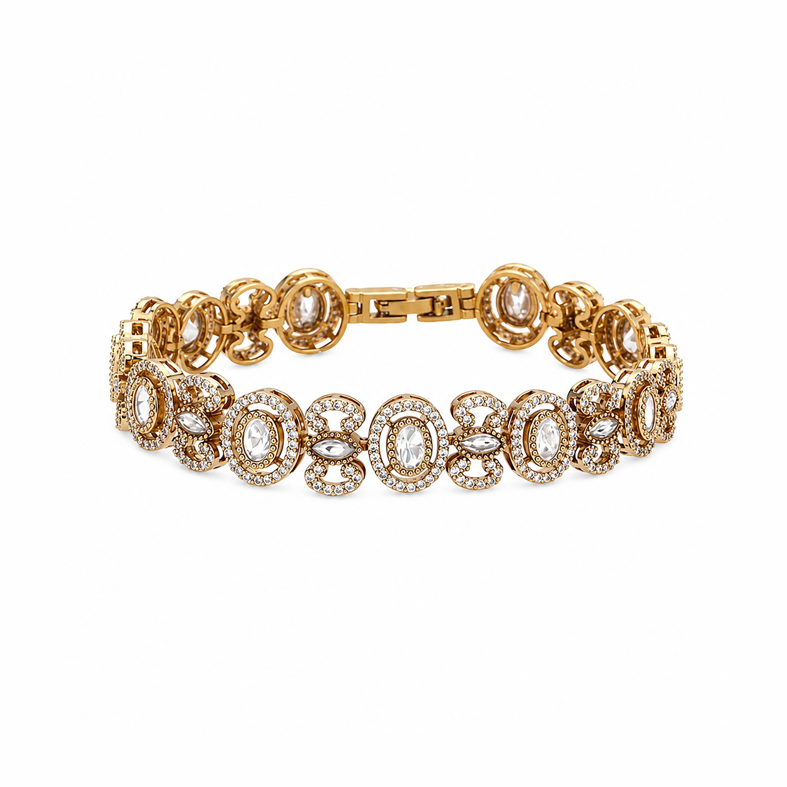 Antique Finish Oval Halo Kundan Articulated Link Bracelet