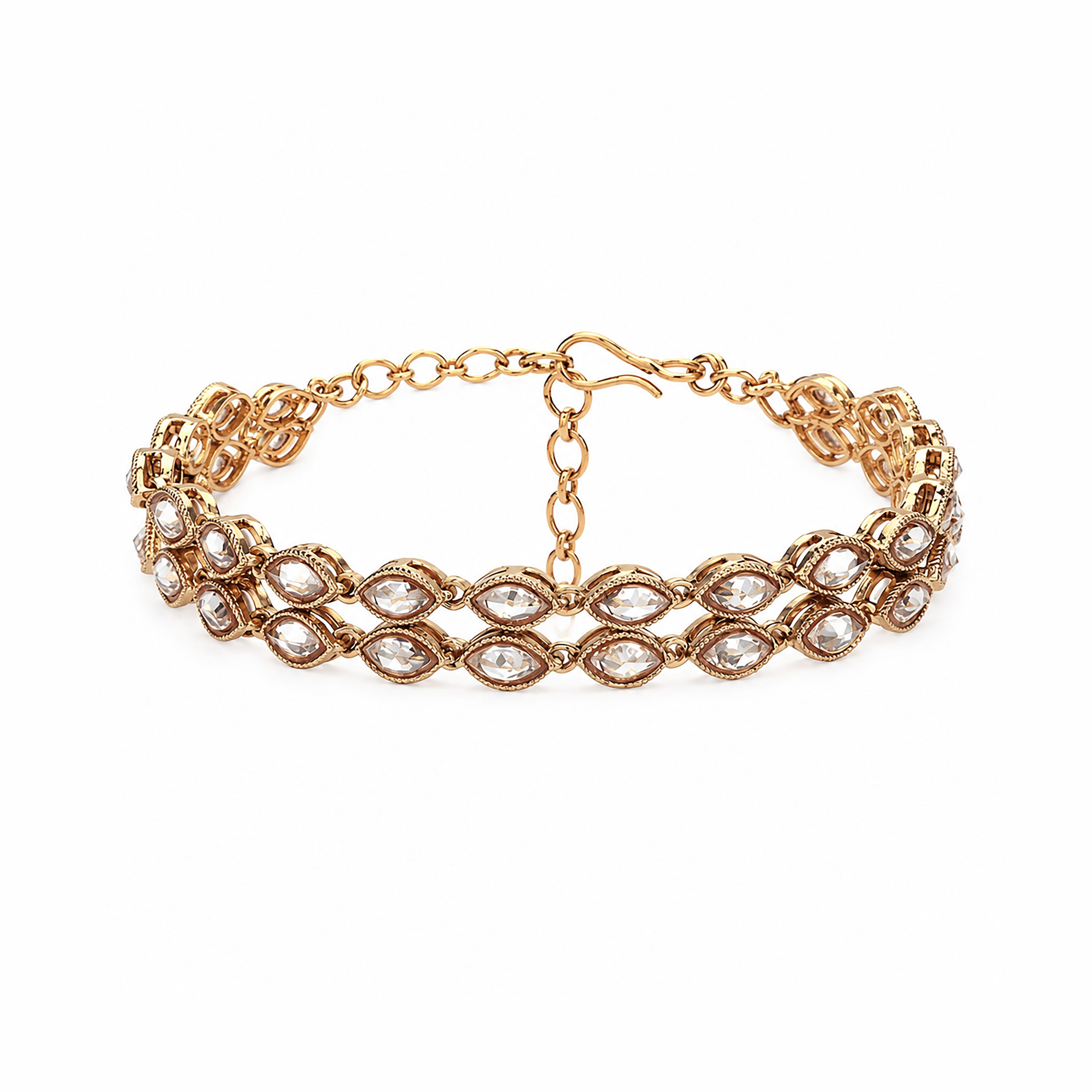 Antique Finish Dual Row Marquise Kundan Link Bracelet