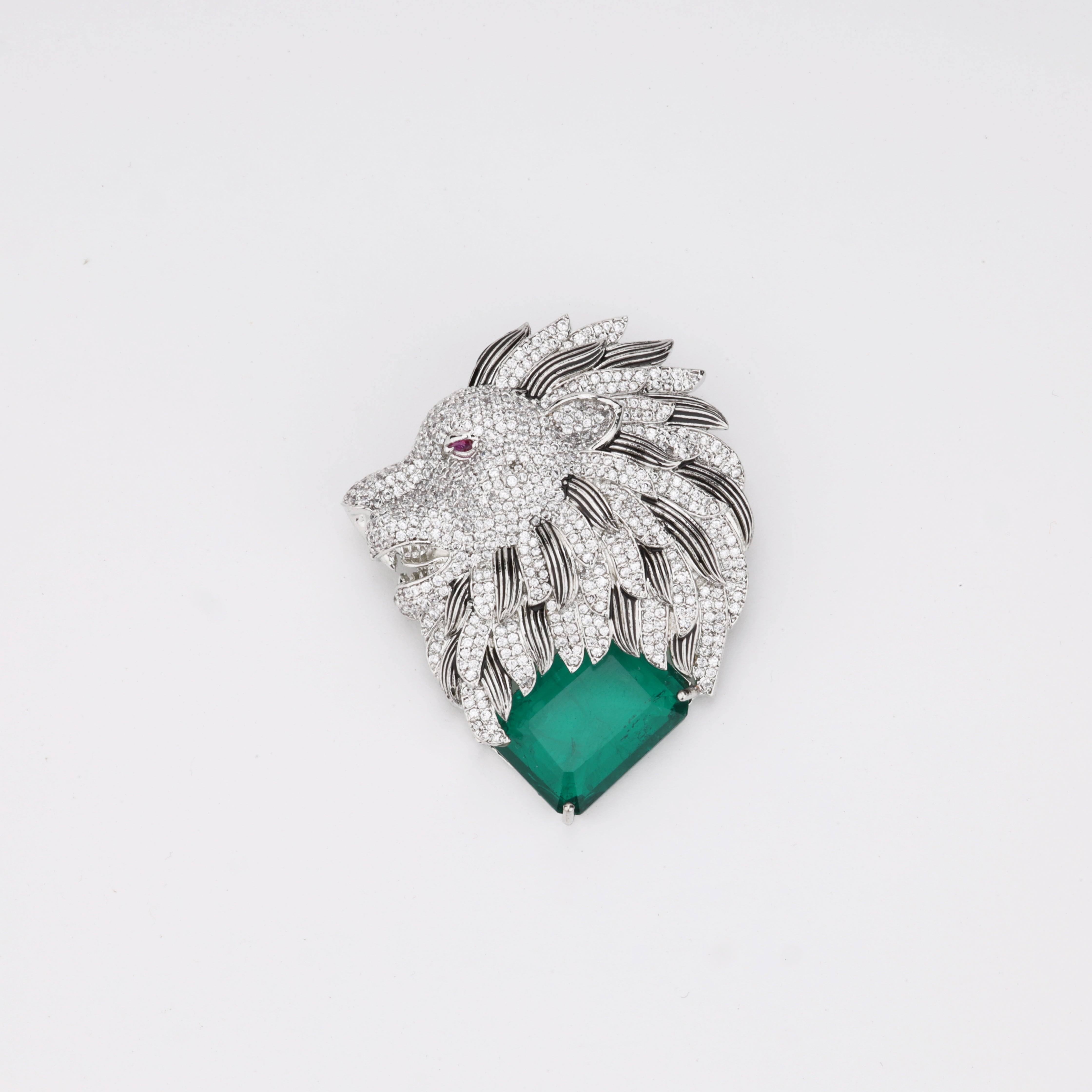 Royal Lion Head Crystal Statement Brooch | Silver Finish
