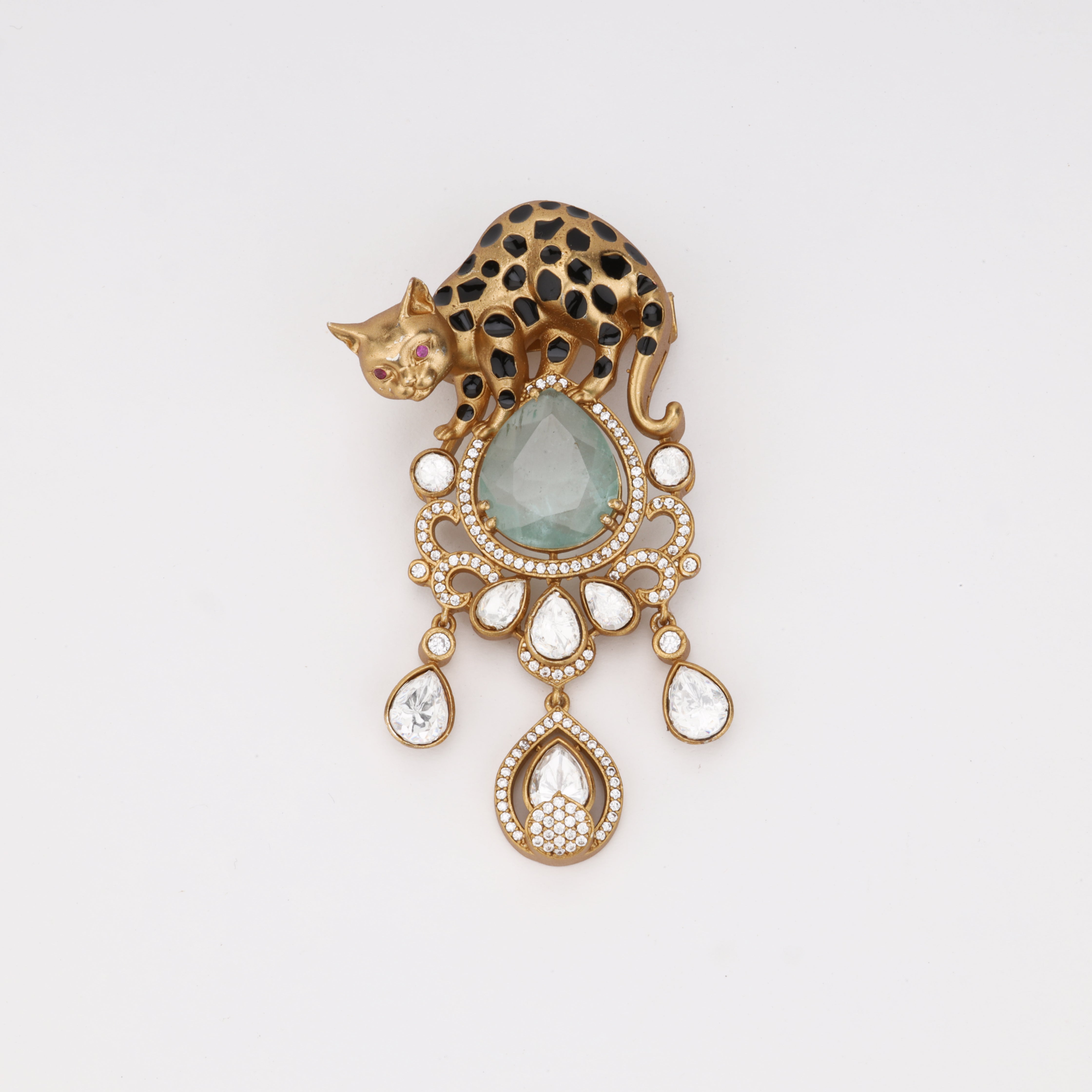 Mystic Leopard Royale Crystal Statement Brooch | Antique Gold Finish