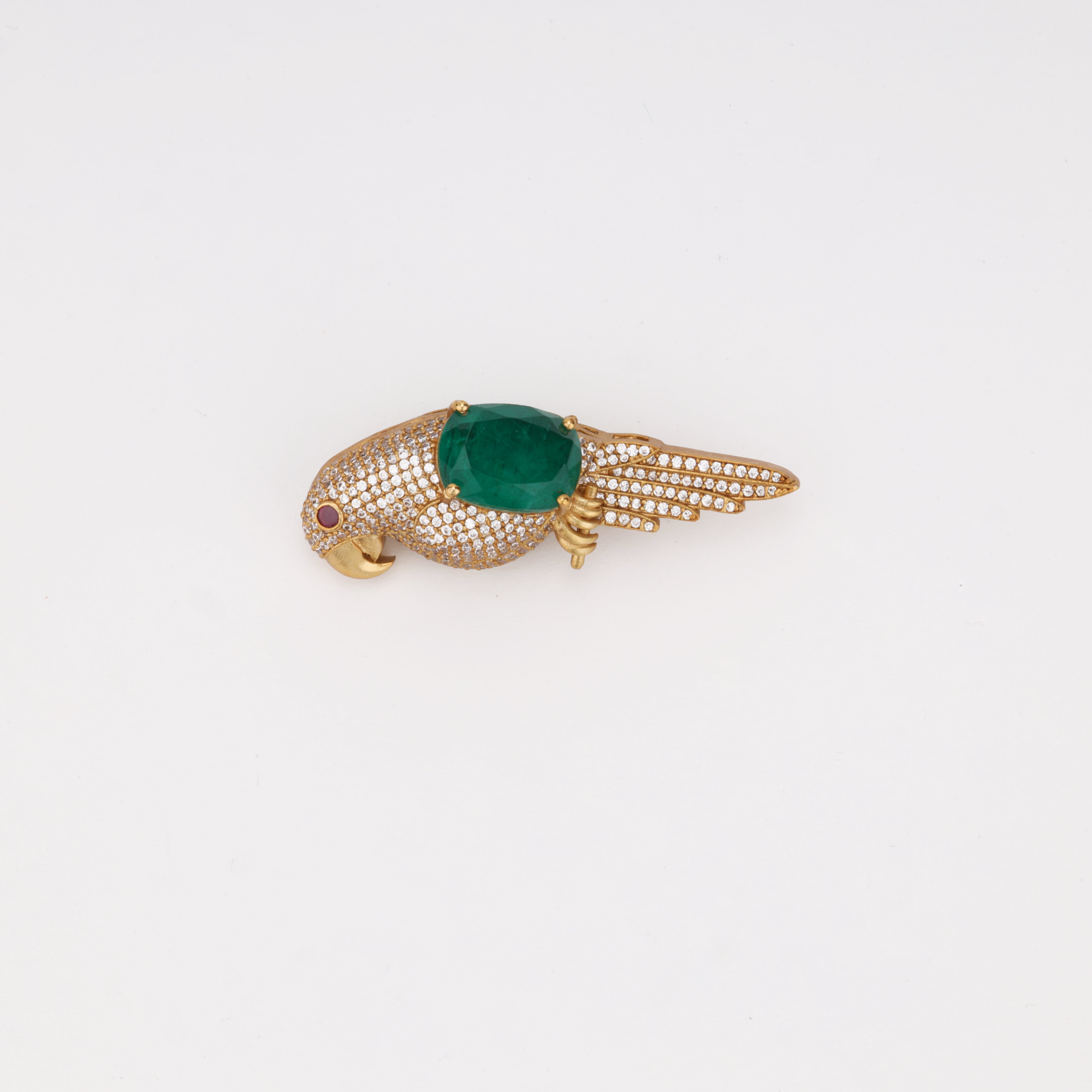Emerald Parrot Crystal Brooch Pin