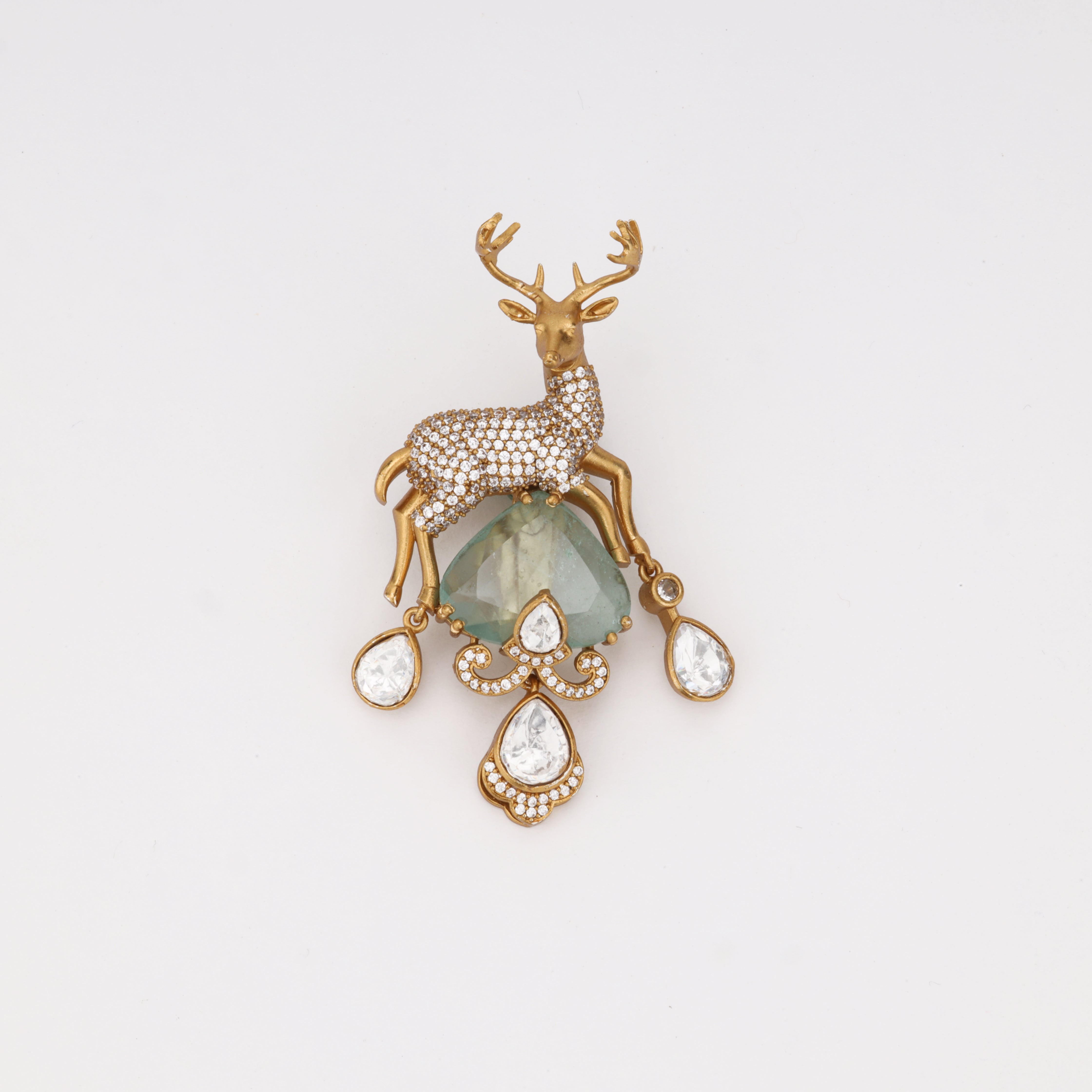 Royal Deer Crystal Brooch with Elegant Dangle Accents
