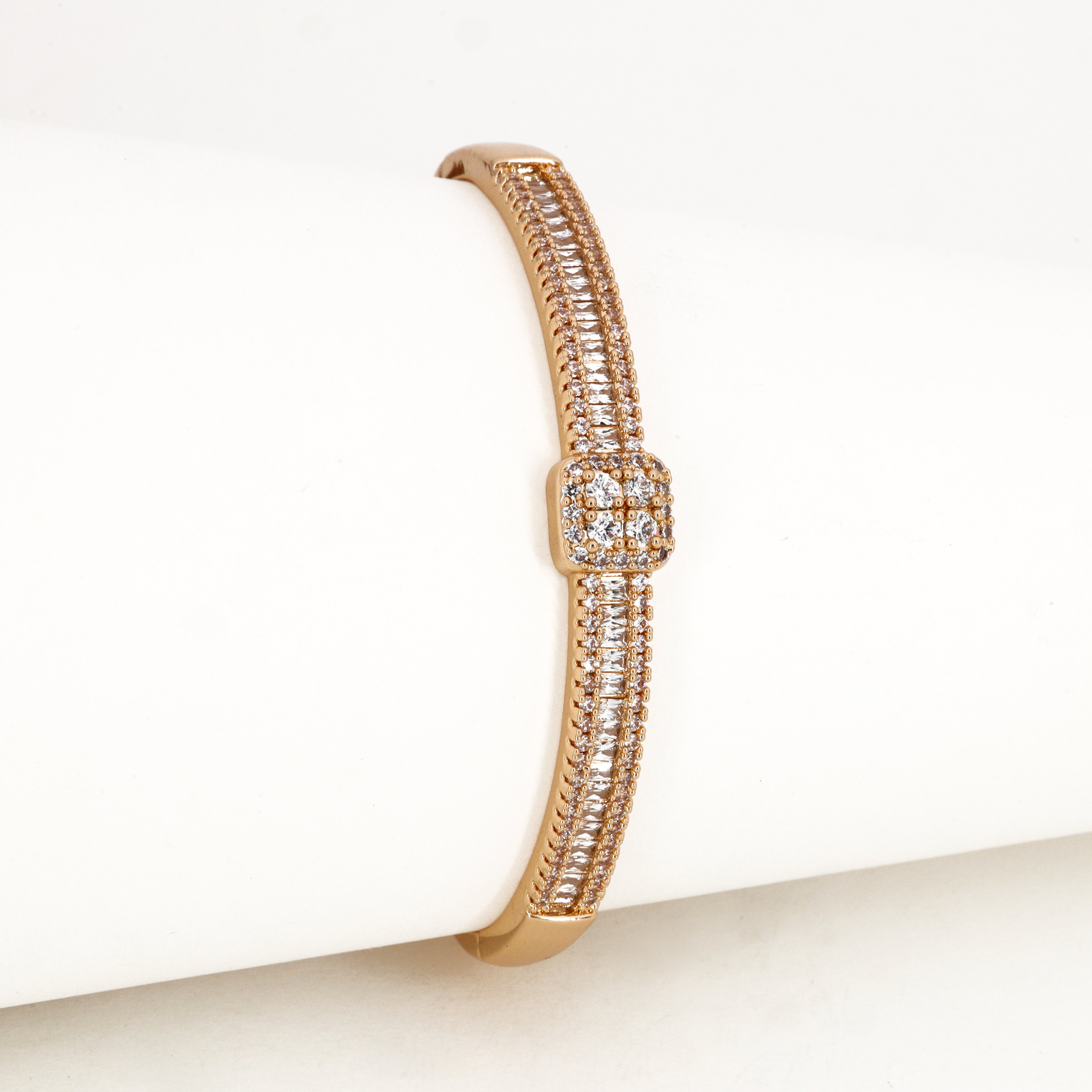 Gold Tone Baguette Crystal & Square Cluster Bracelet