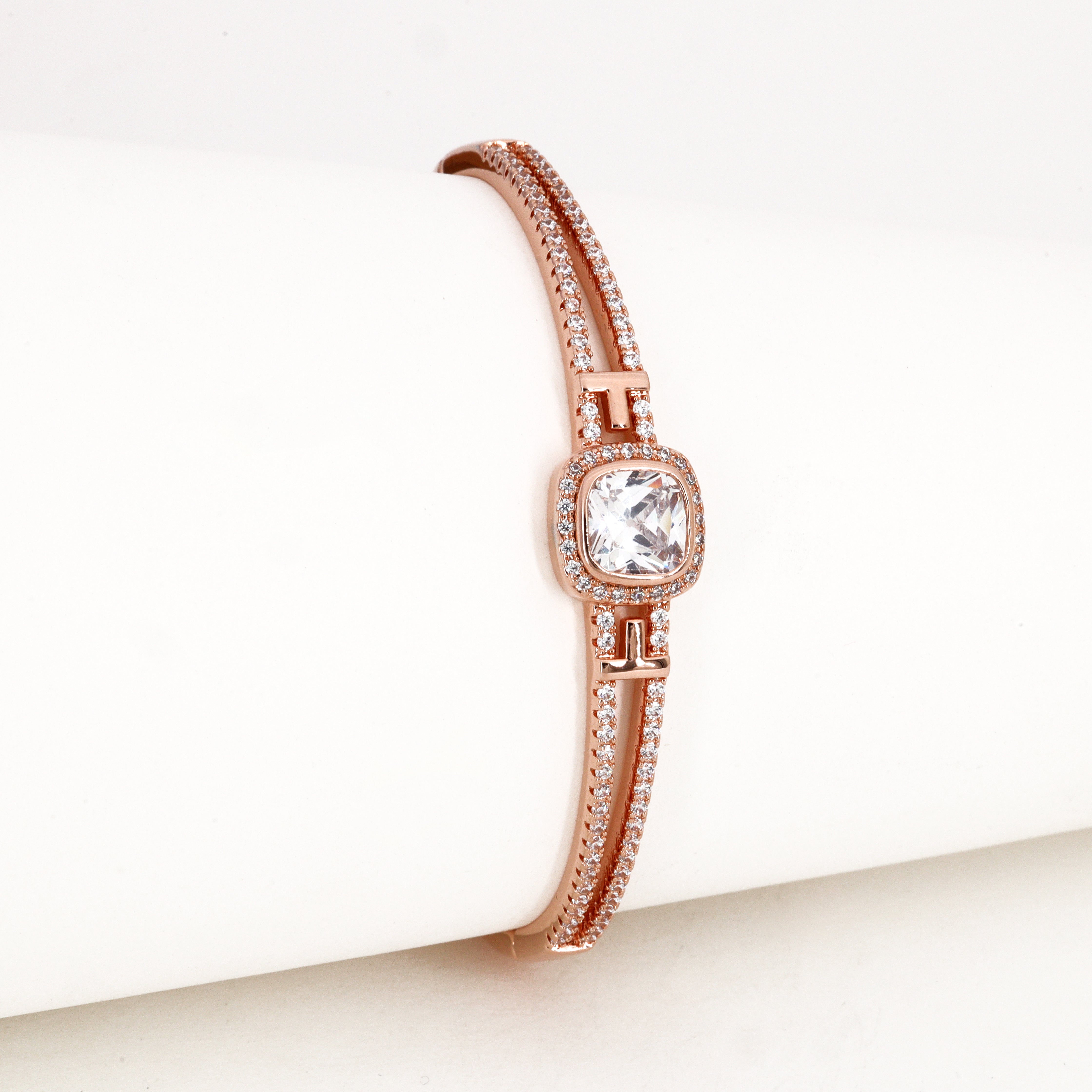 Rose Gold Tone Cushion Halo Double Band Westren Bracelet