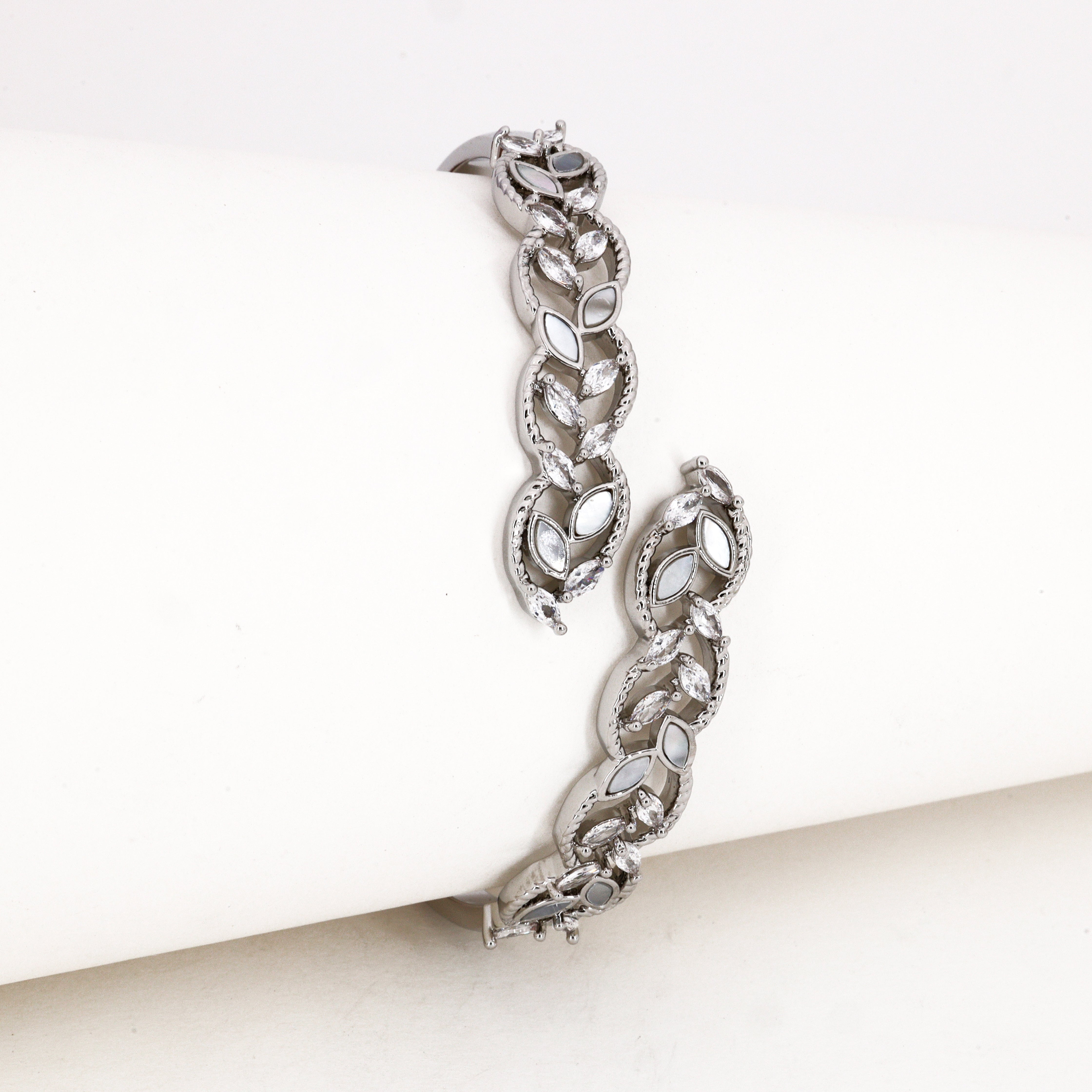Silver Tone Crystal & Mother of Pearl Vine Western Bracelet