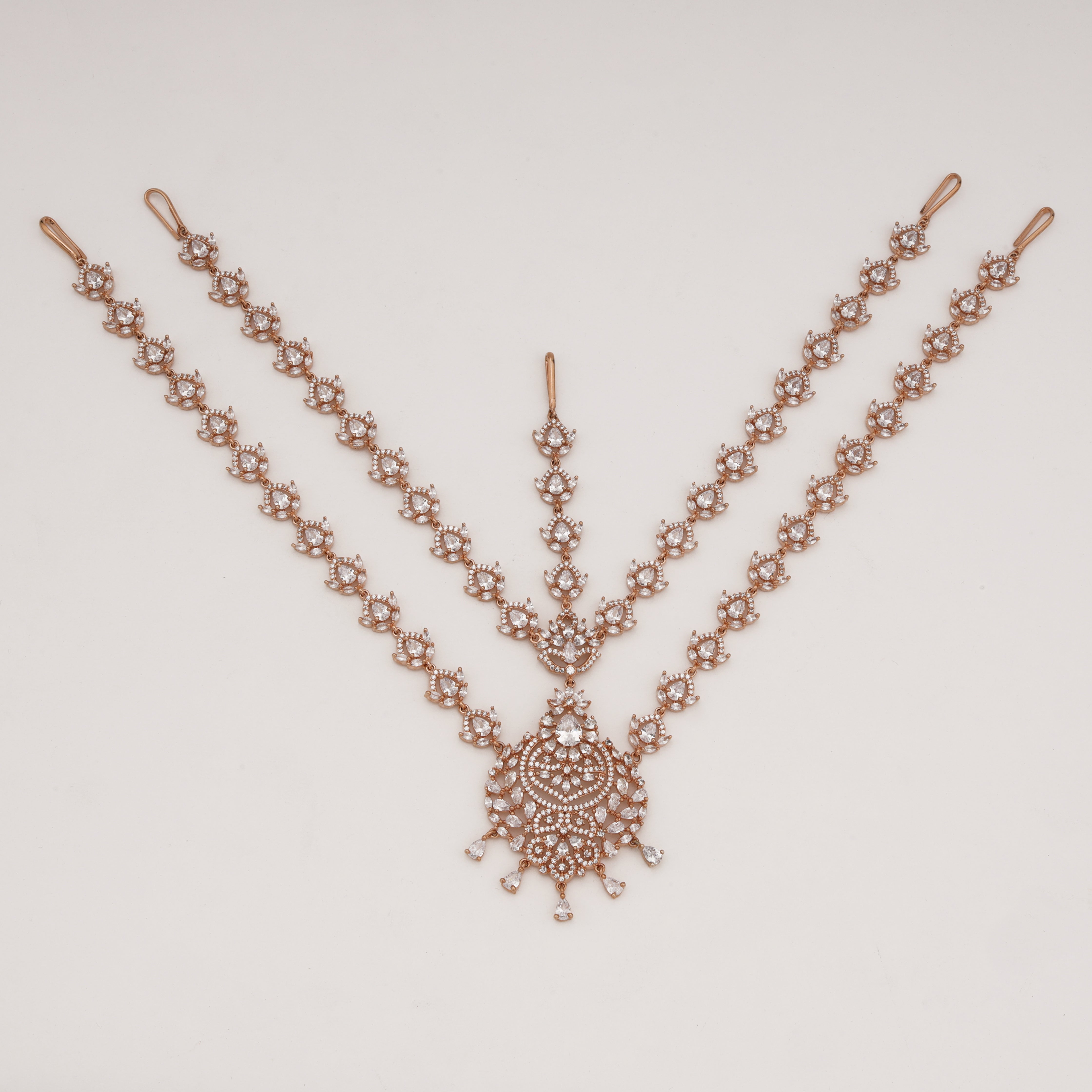 Royal Rose Gold Diamond Triple Chain Mathapatti