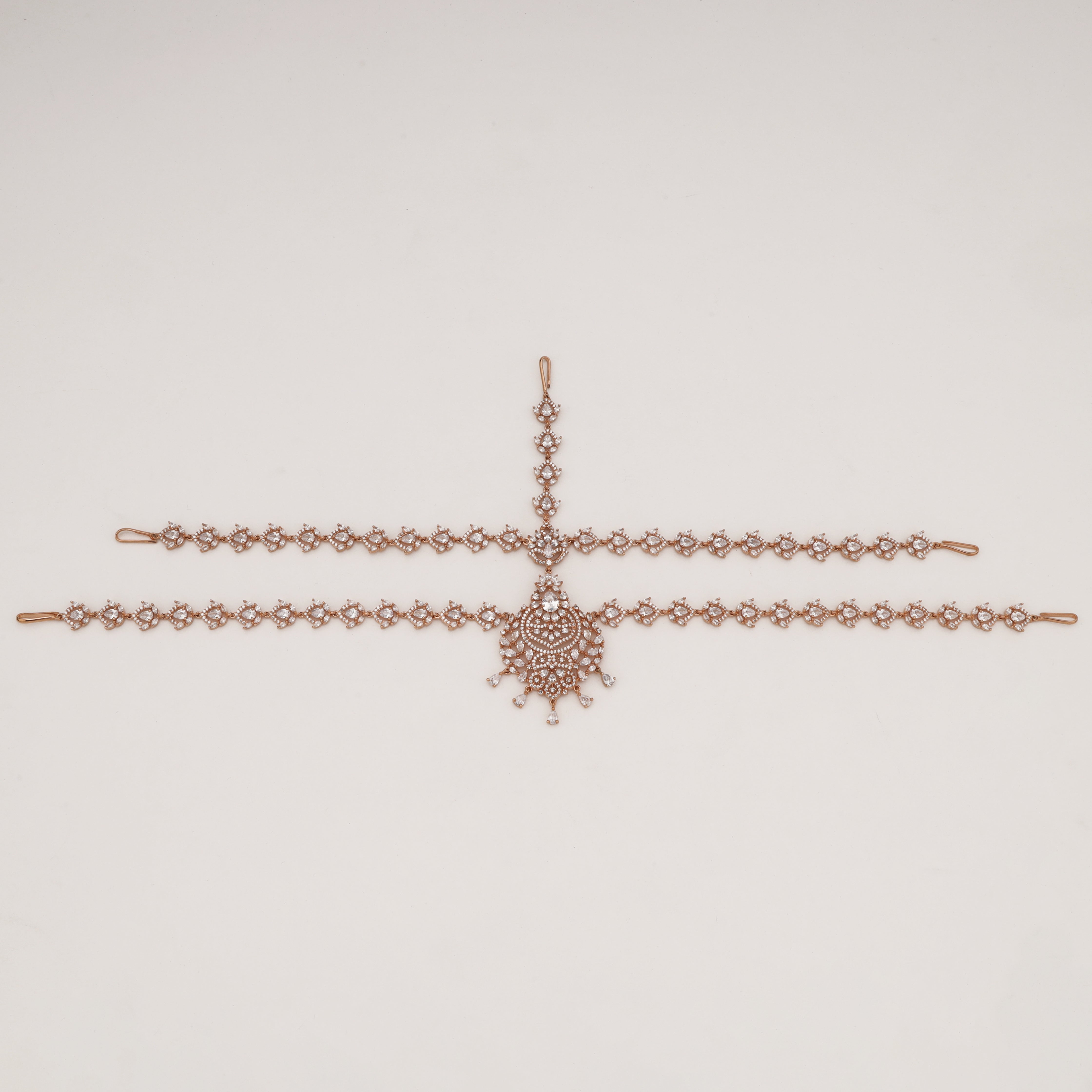 Royal Rose Gold Diamond Triple Chain Mathapatti