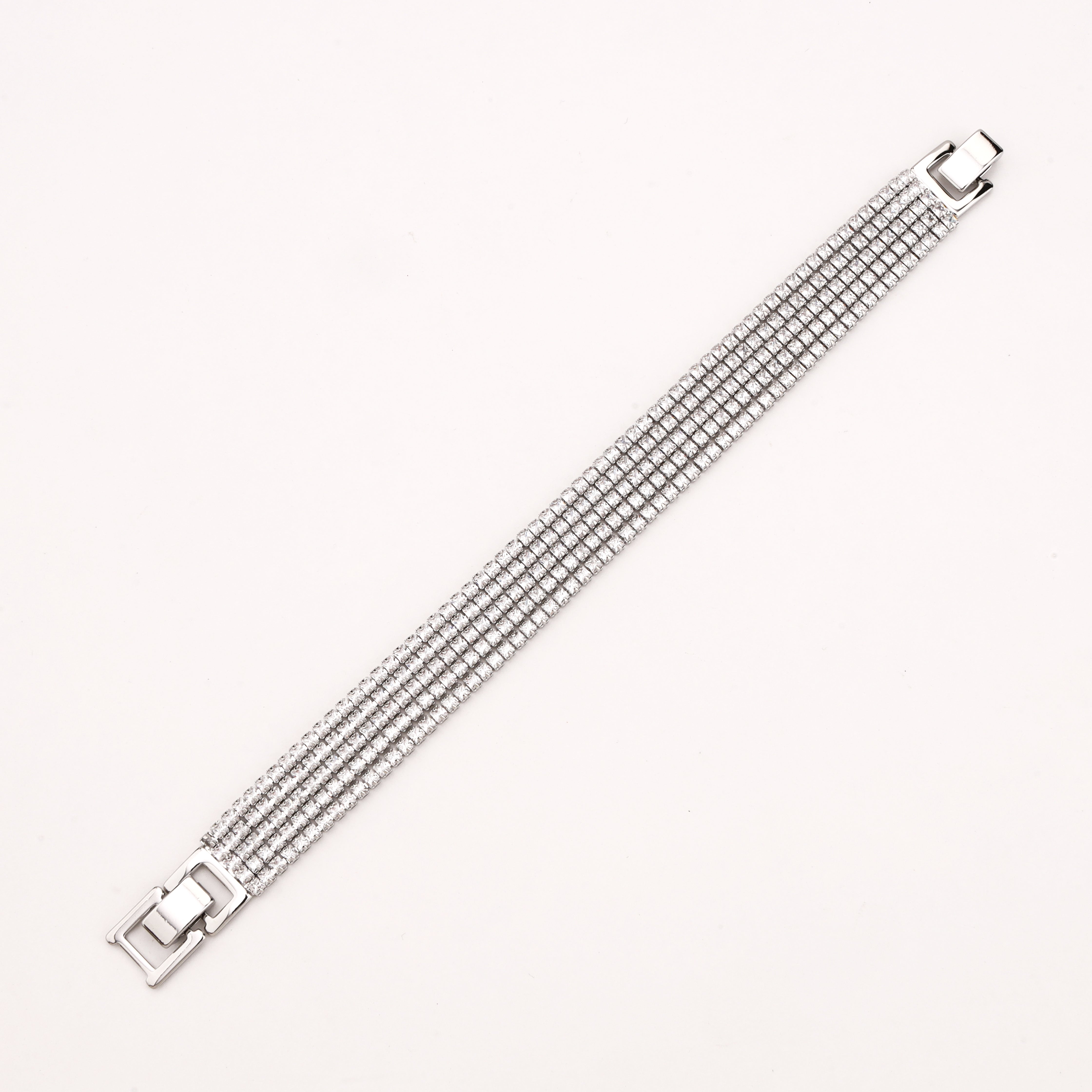 Lumielle silver-tone multi-row statement bracelet with continuous rows of clear sparkling crystals