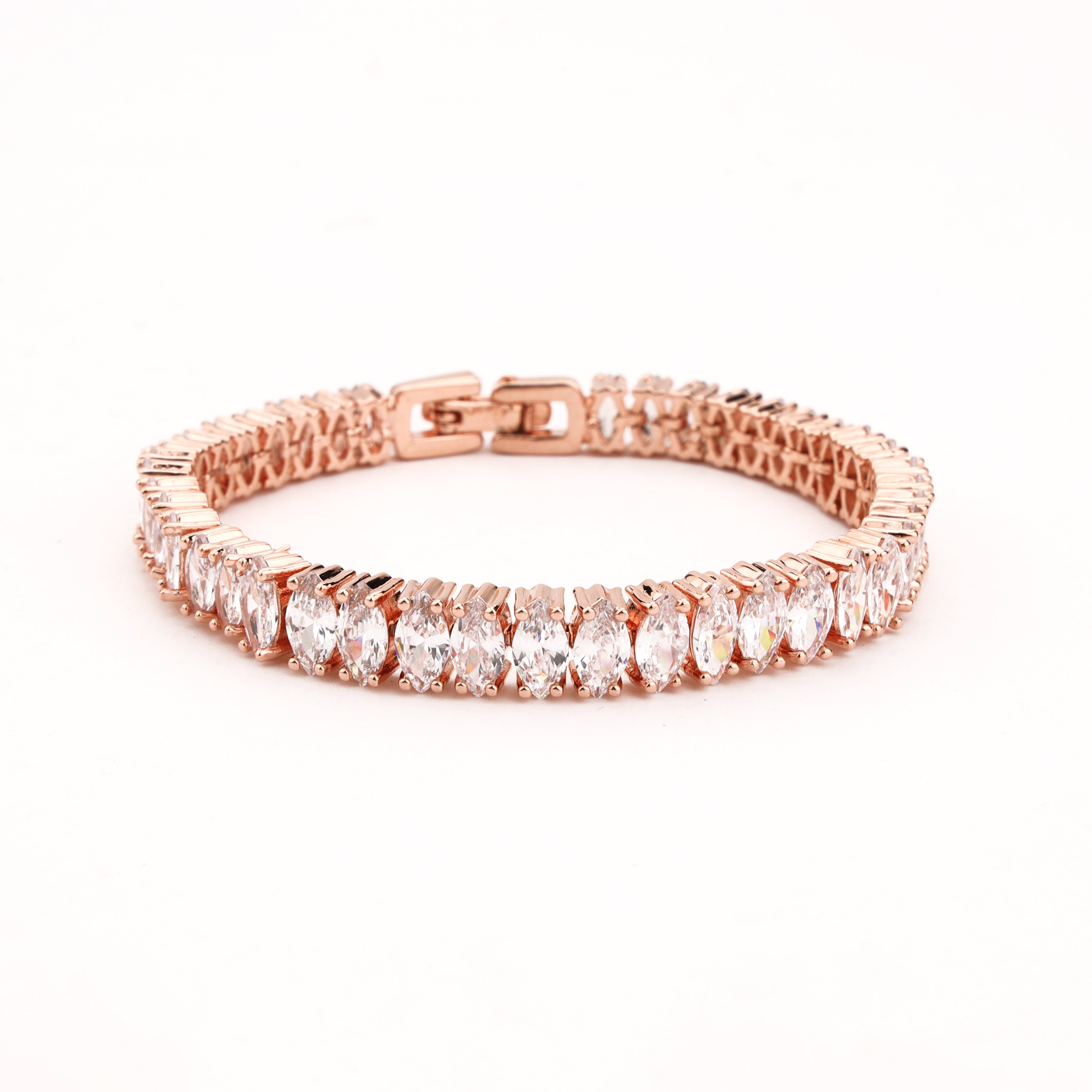 Elara rose-gold-tone tennis bracelet with a continuous row of faceted clear marquise crystal stones