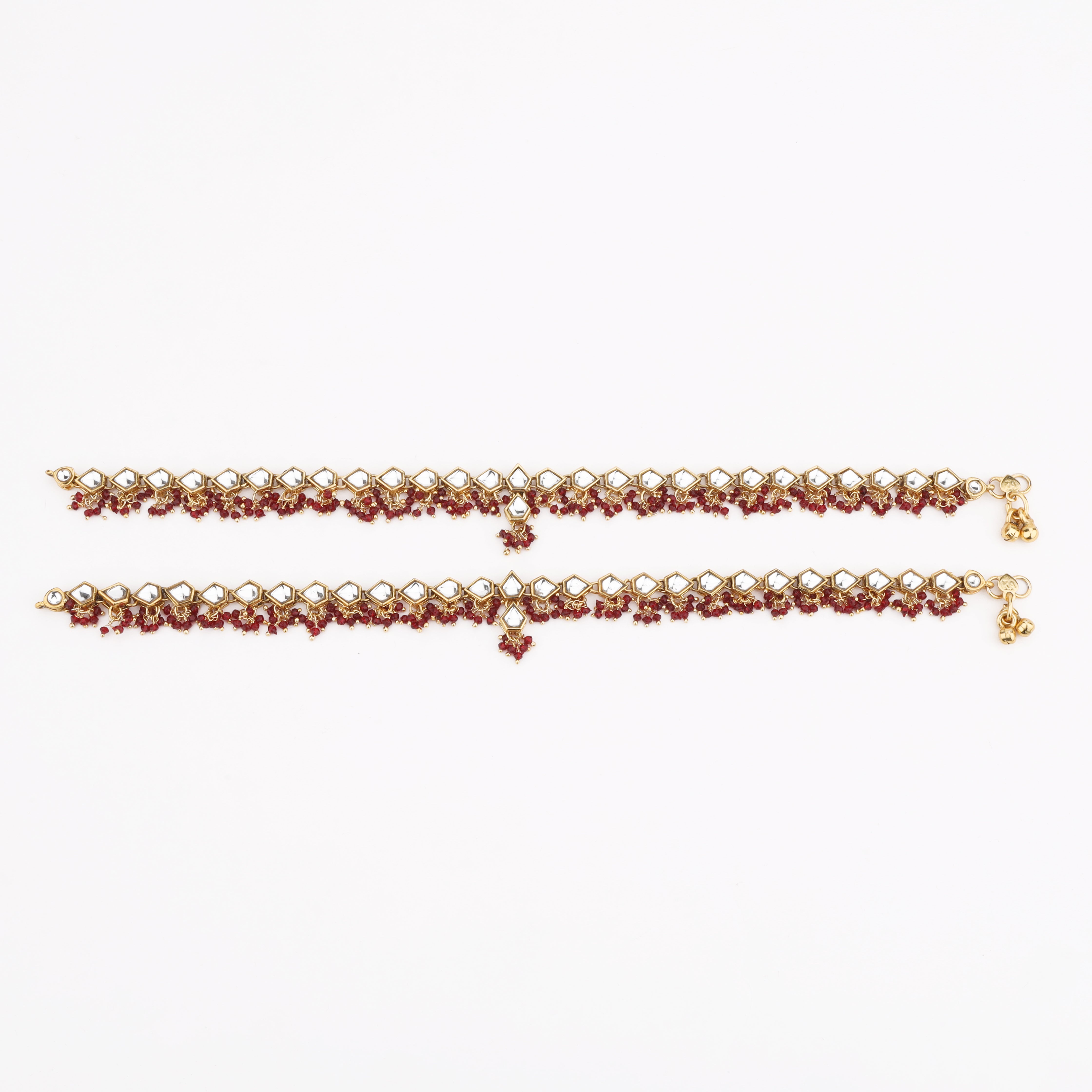Gold Plated Kundan & Maroon Beads Studded Anklet for Women by US Catalog