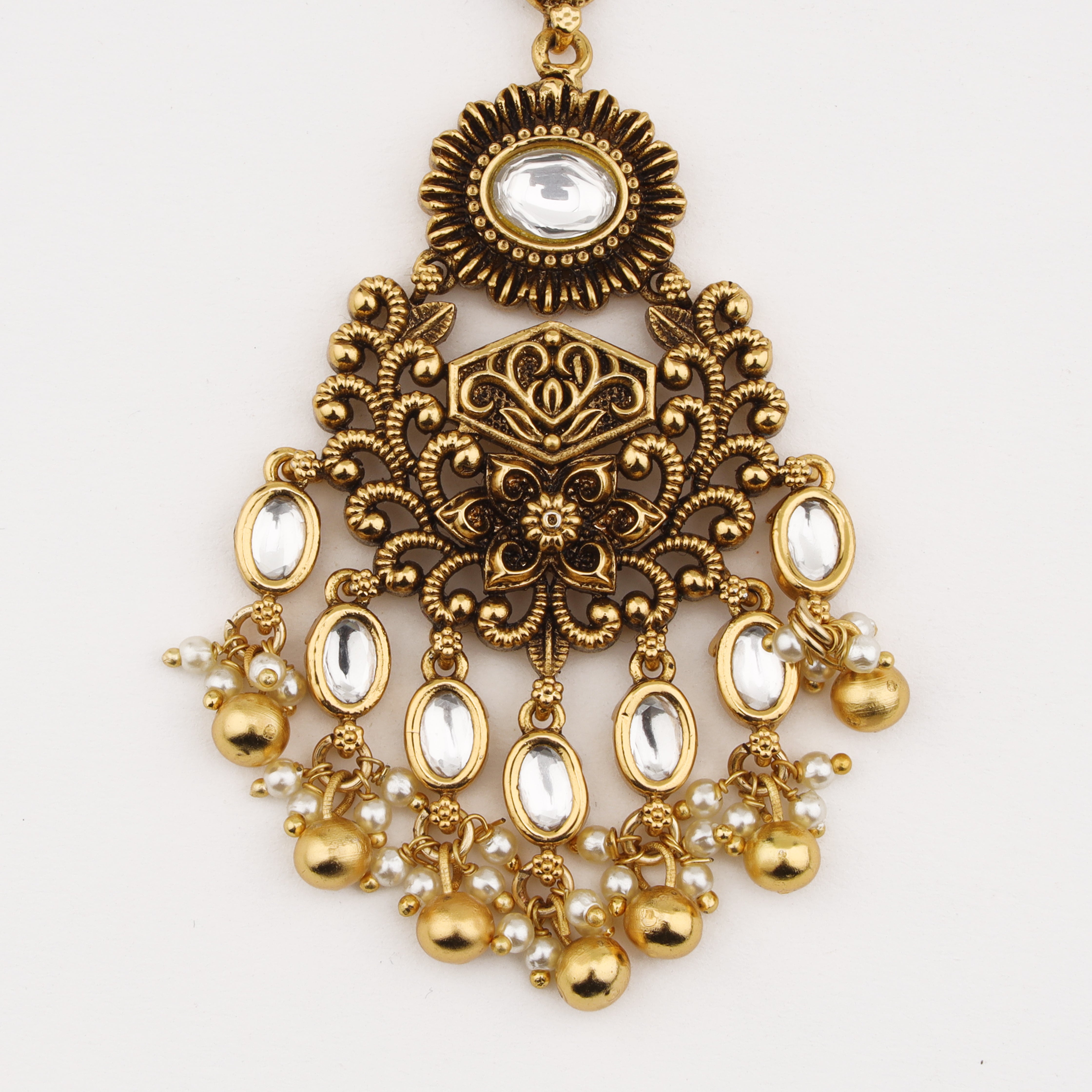 Antique Floral Crystal Maang Tika