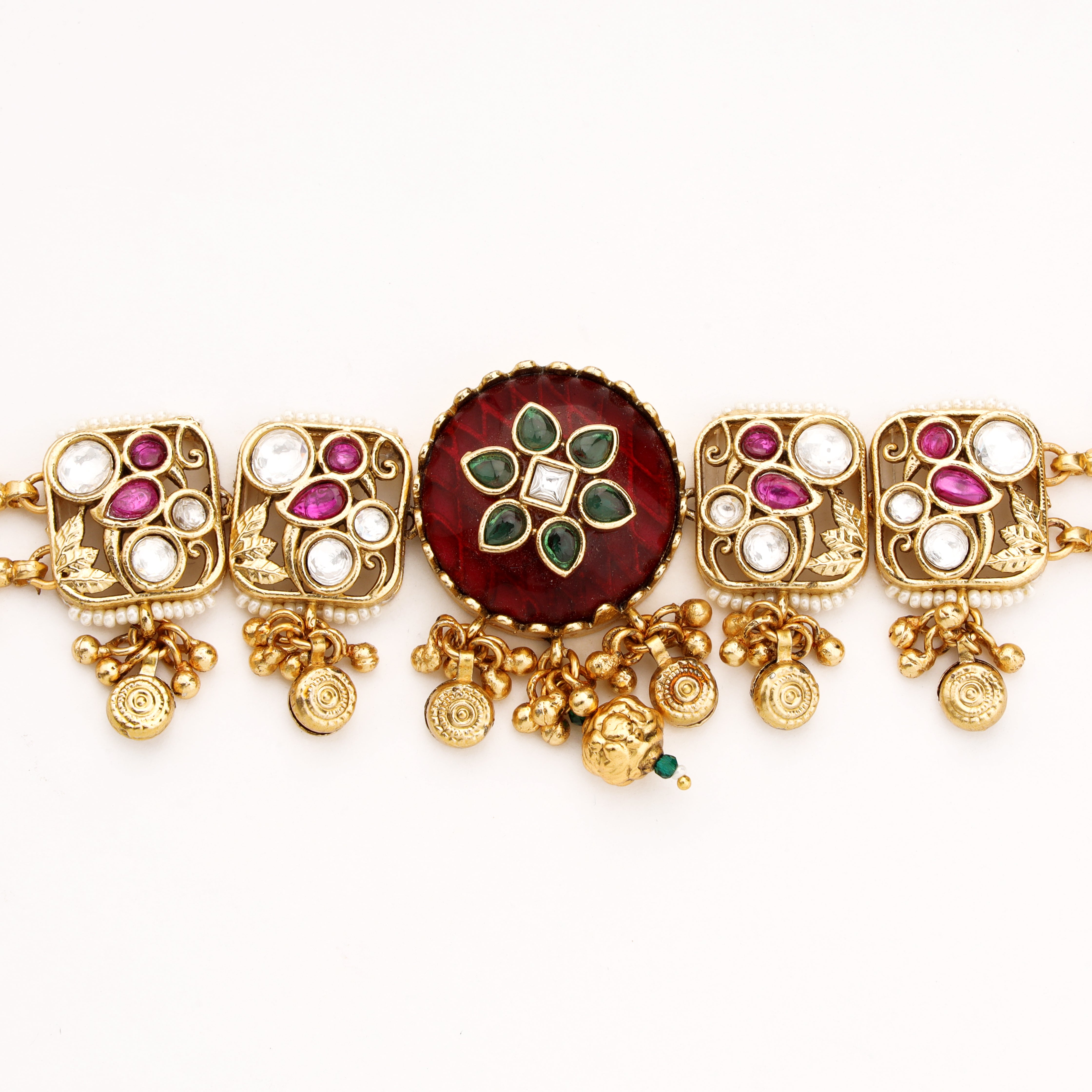 Antique Floral Cabochon Kundan Link Bracelet