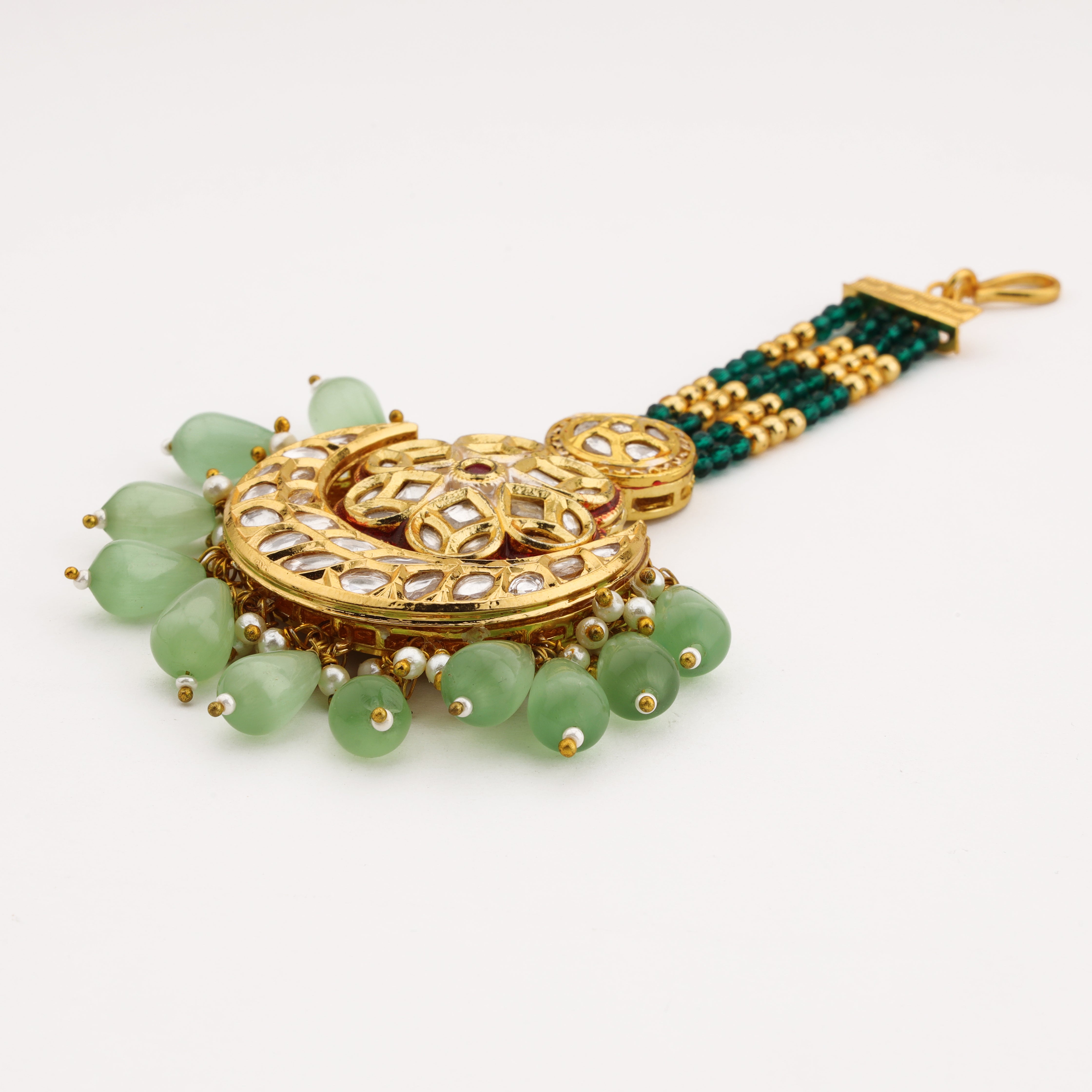 Statement Mint Kundan Maang Tika