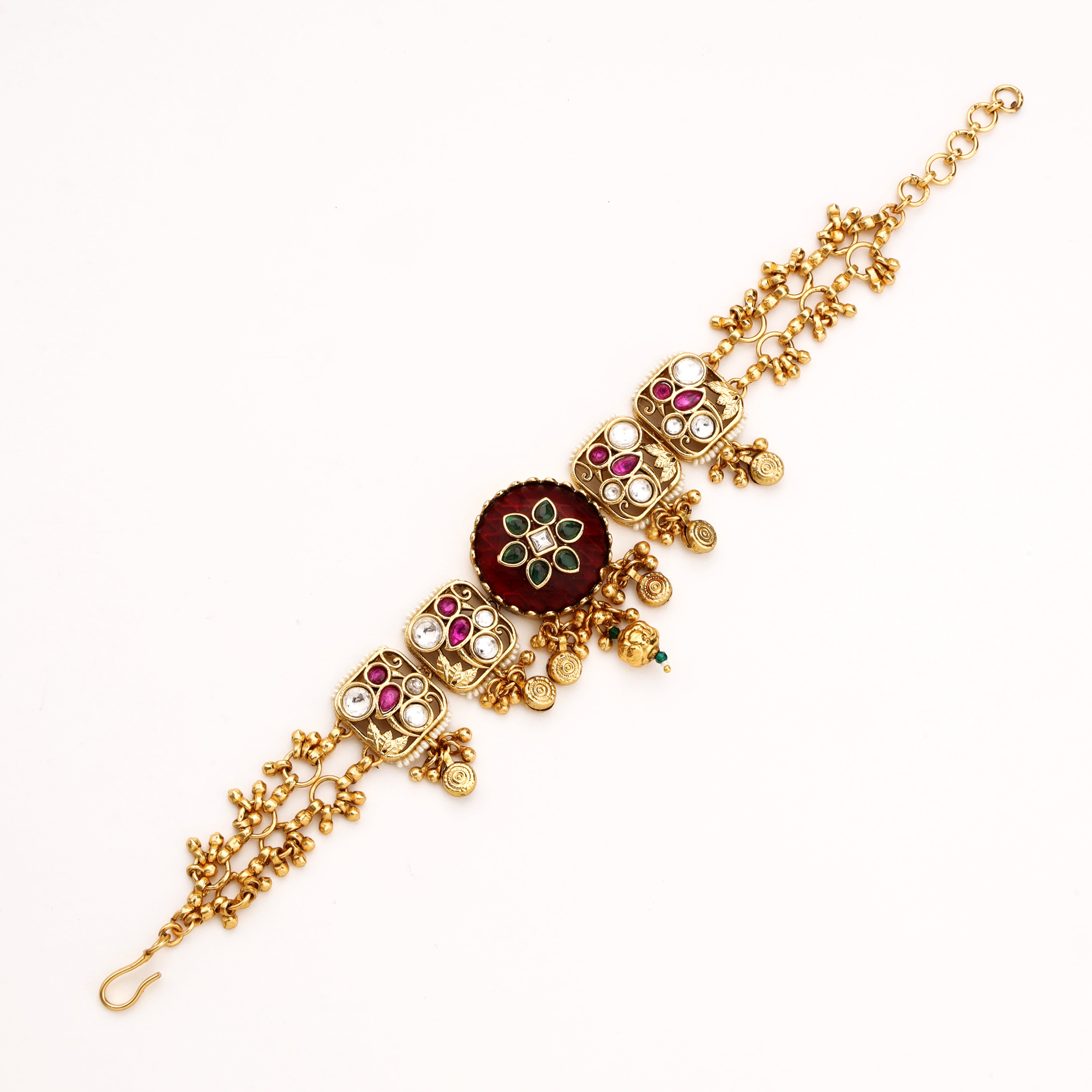 Antique Floral Cabochon Kundan Link Bracelet