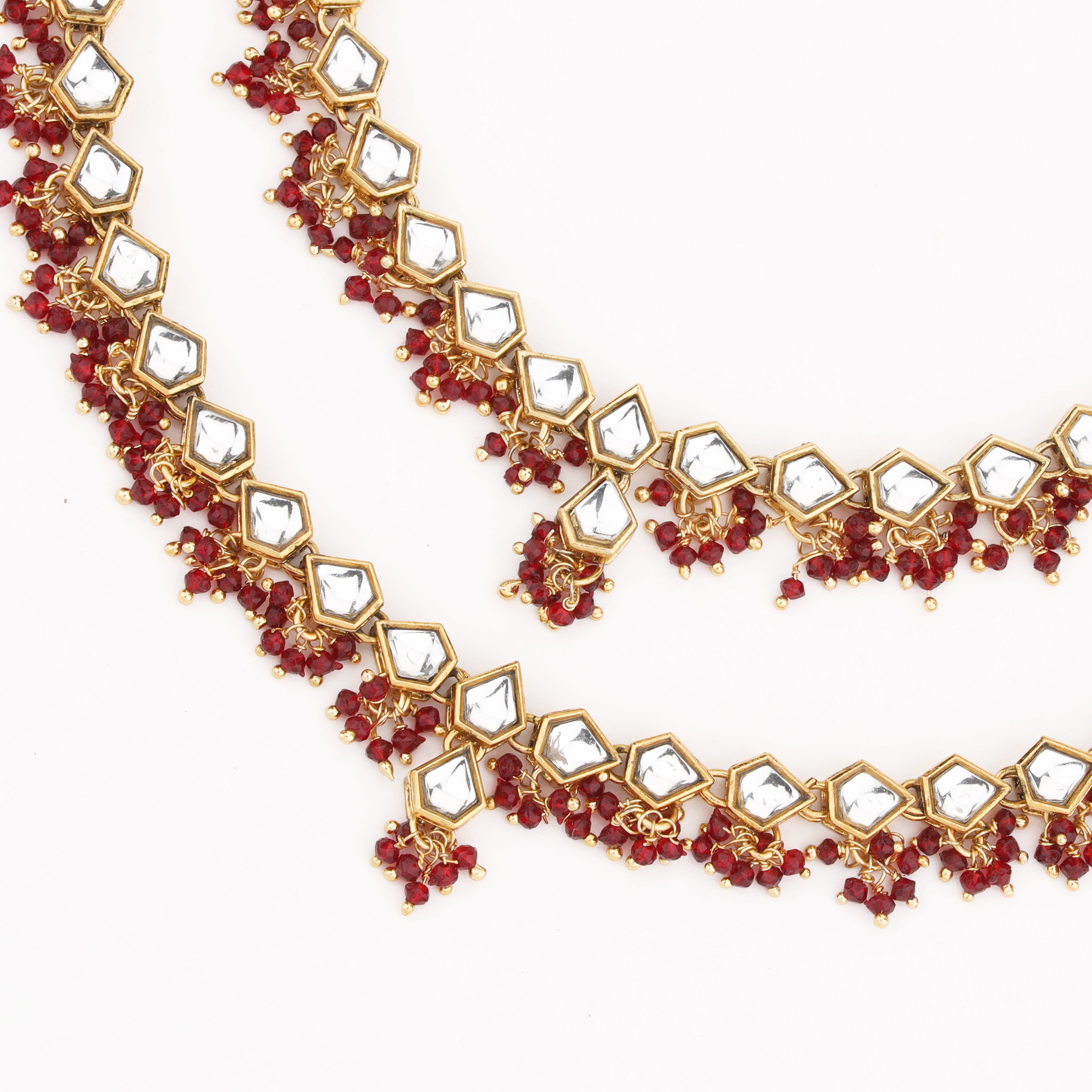 Gold Plated Kundan & Maroon Beads Studded Anklet for Women by US Catalog