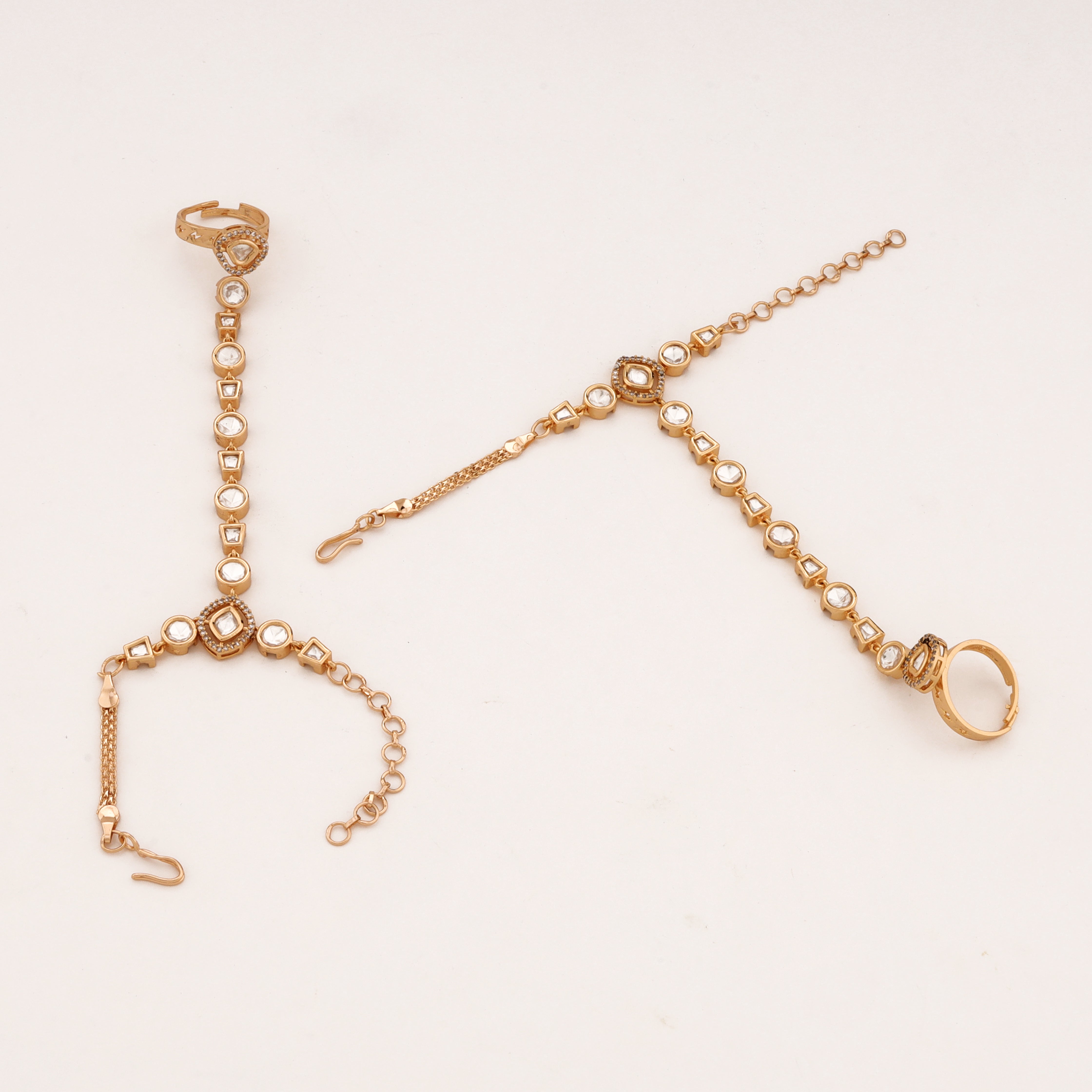 Rose Gold Geometric Kundan Hathphool Pair