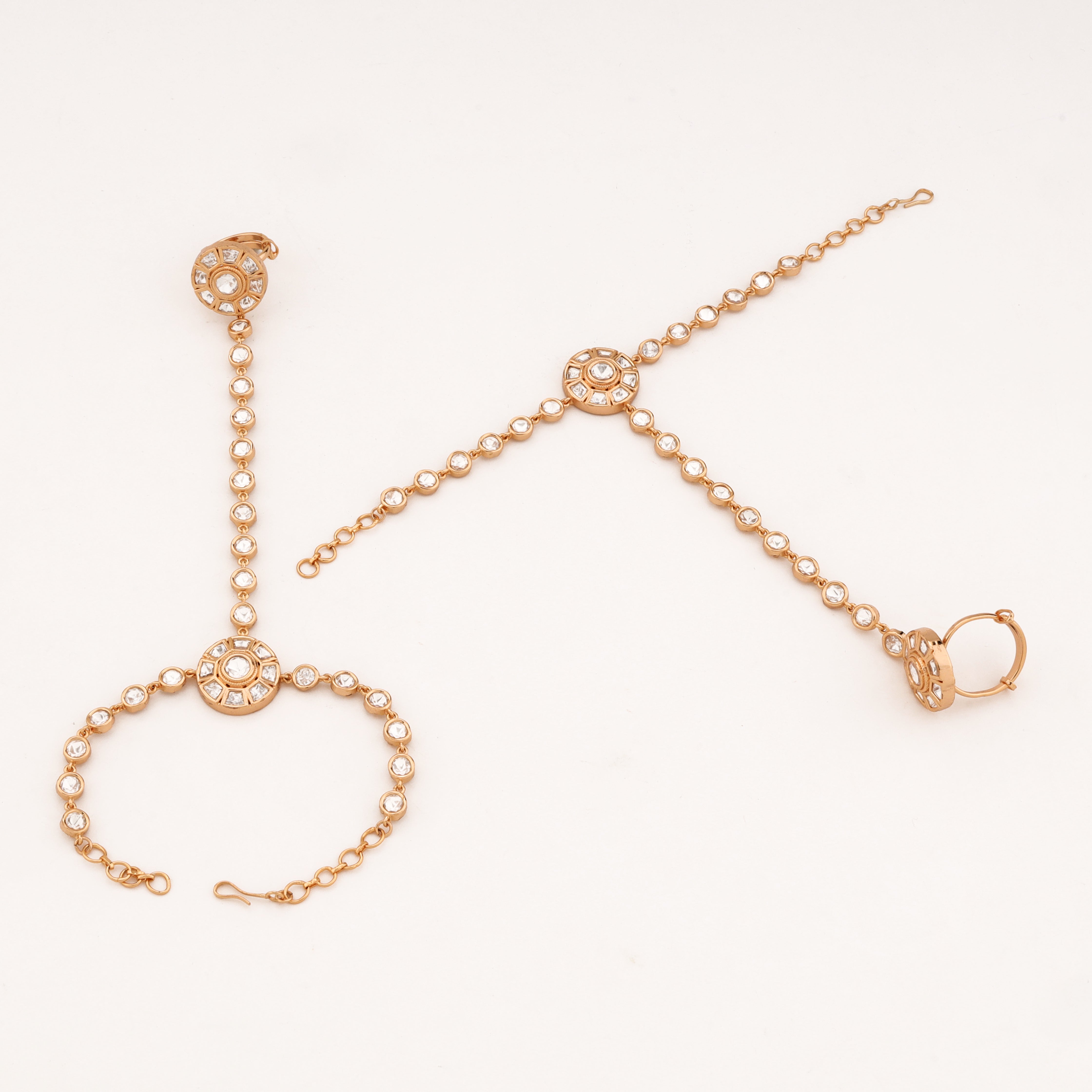 Rose Gold Circular Kundan Link Hathphool