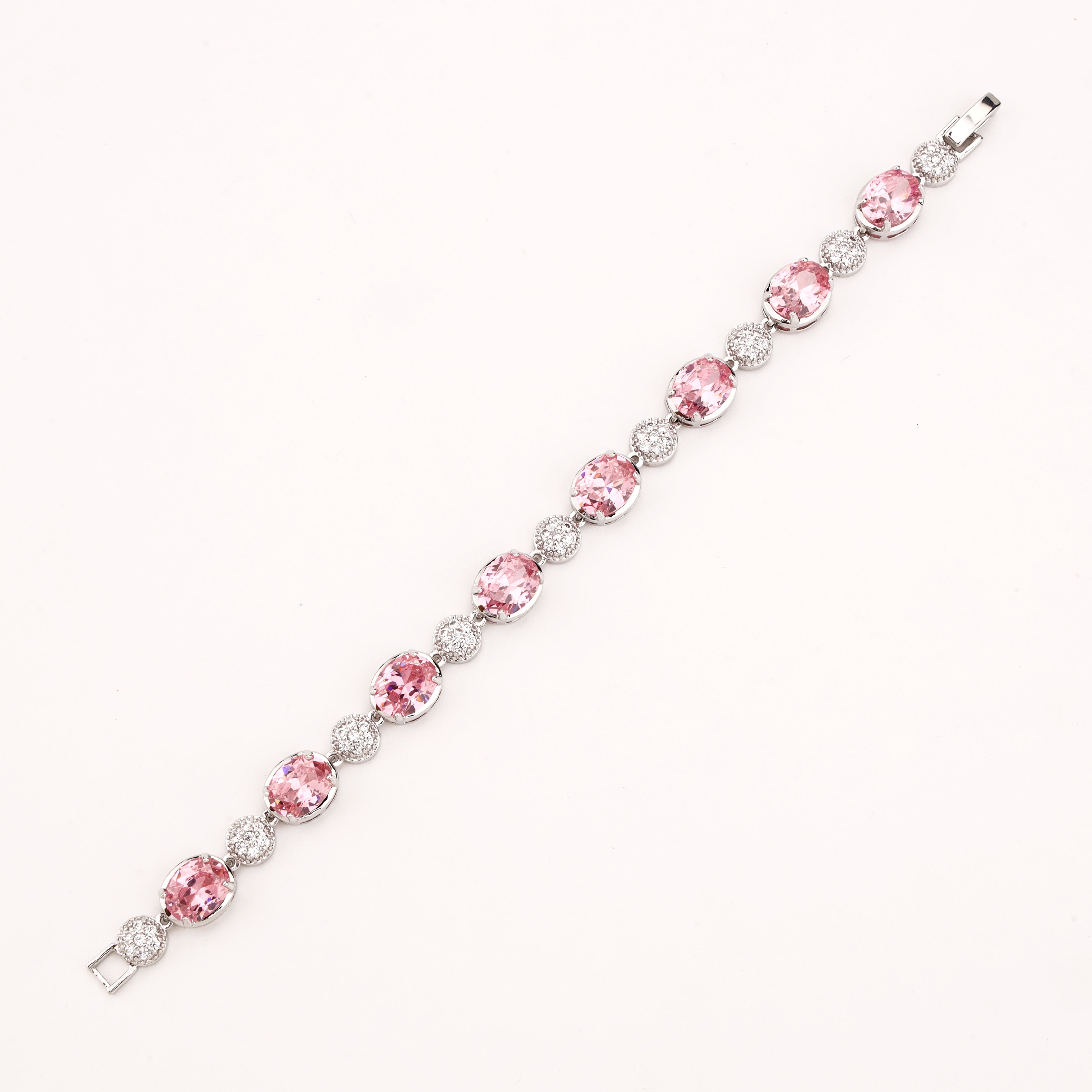 Pink Oval Crystal Tennis Bracelet