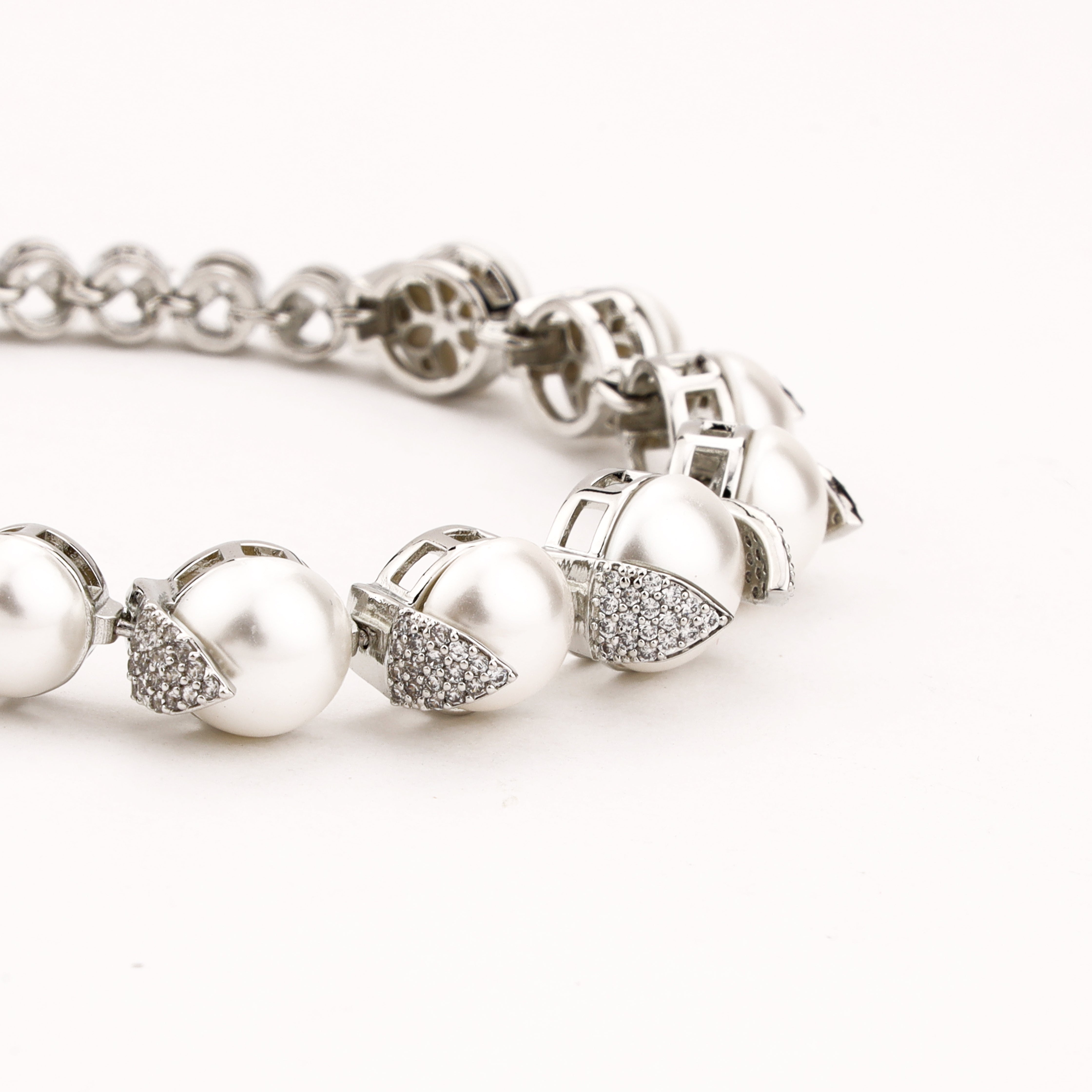 Elowen ivory pearl crystal bracelet with silver-tone links and sparkling clear crystal accents