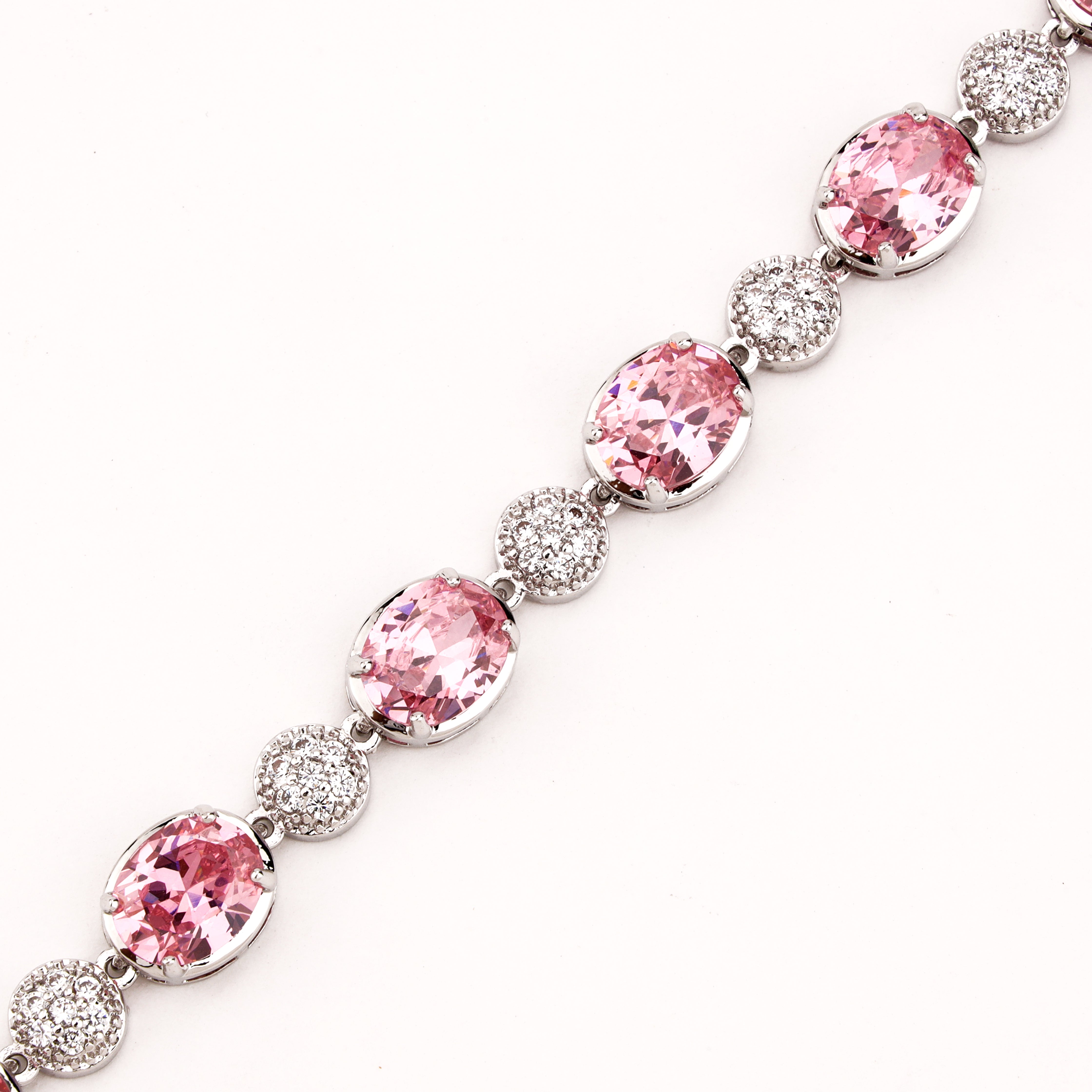 Pink Oval Crystal Tennis Bracelet