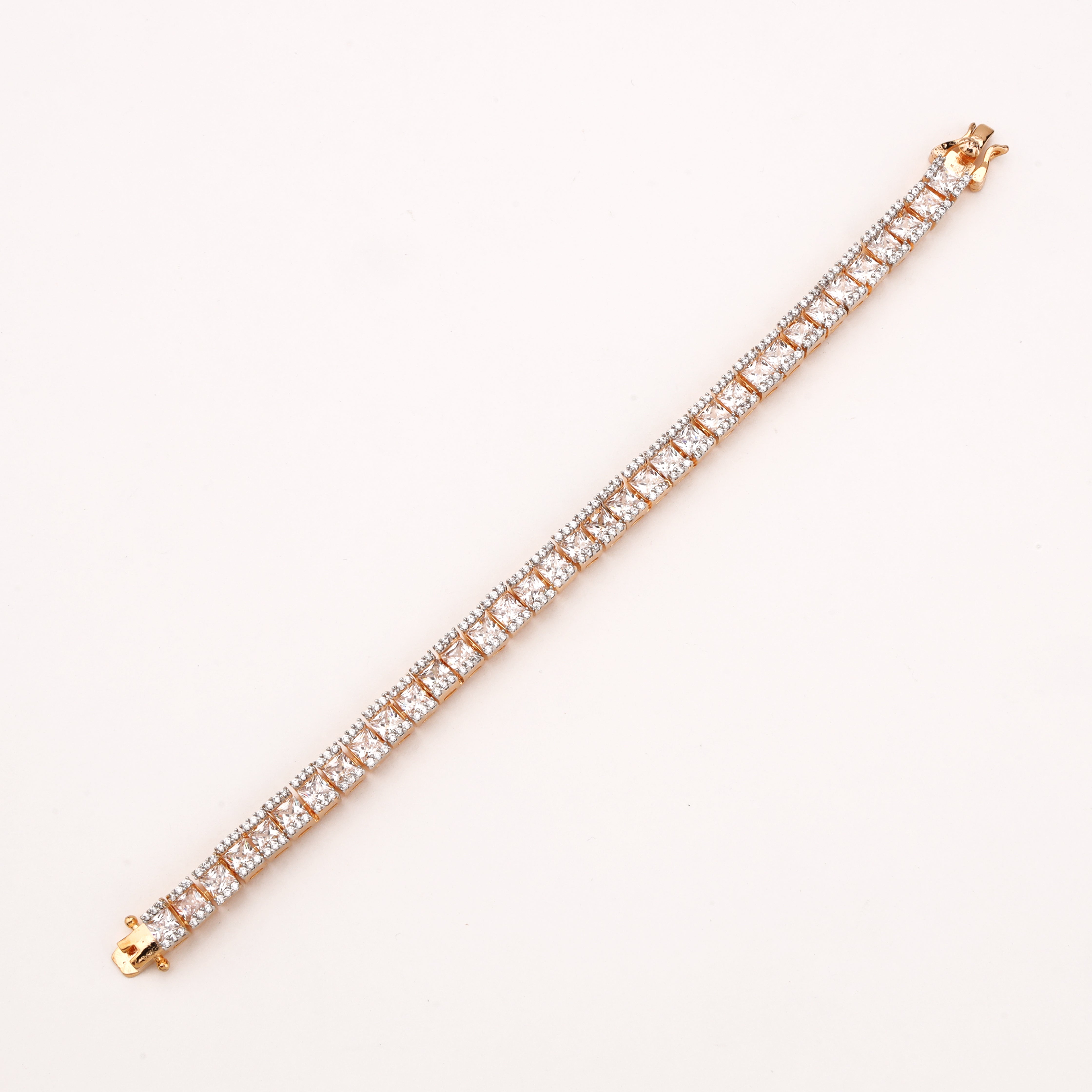 Rose Gold Square Halo Crystal Tennis Bracelet