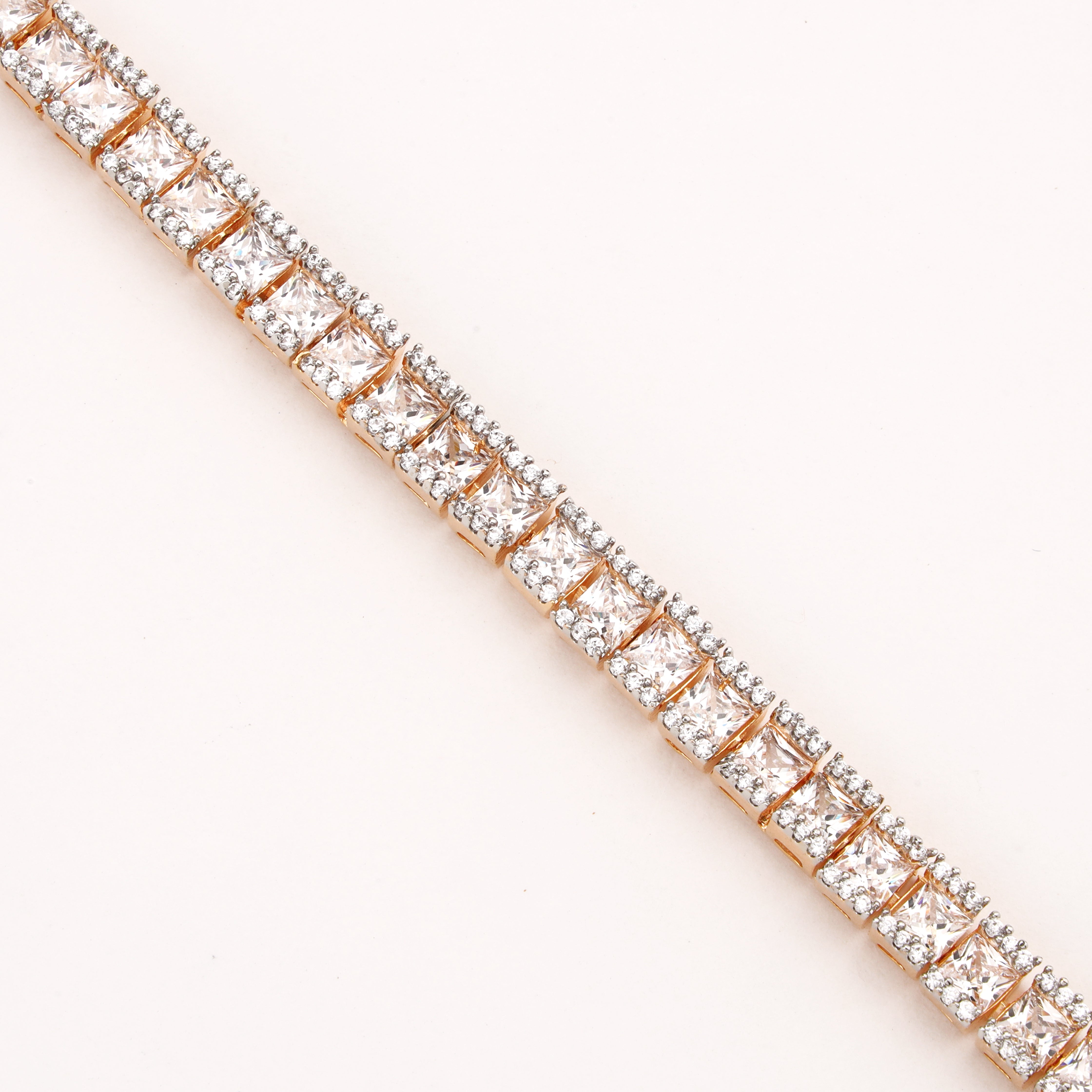 Rose Gold Square Halo Crystal Tennis Bracelet