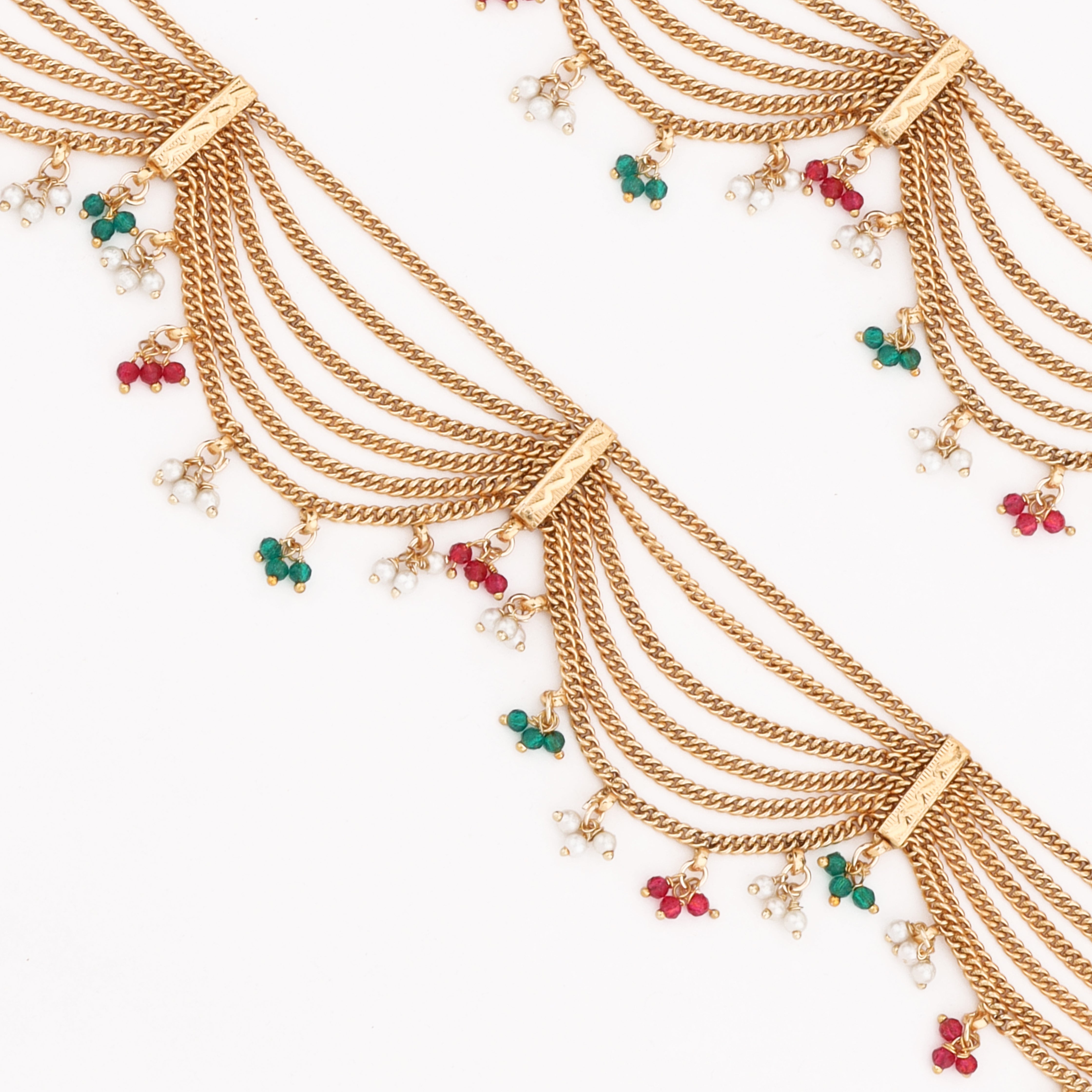 Multicolor beaded layered chain anklet for women with pearl charms by US Catalog
