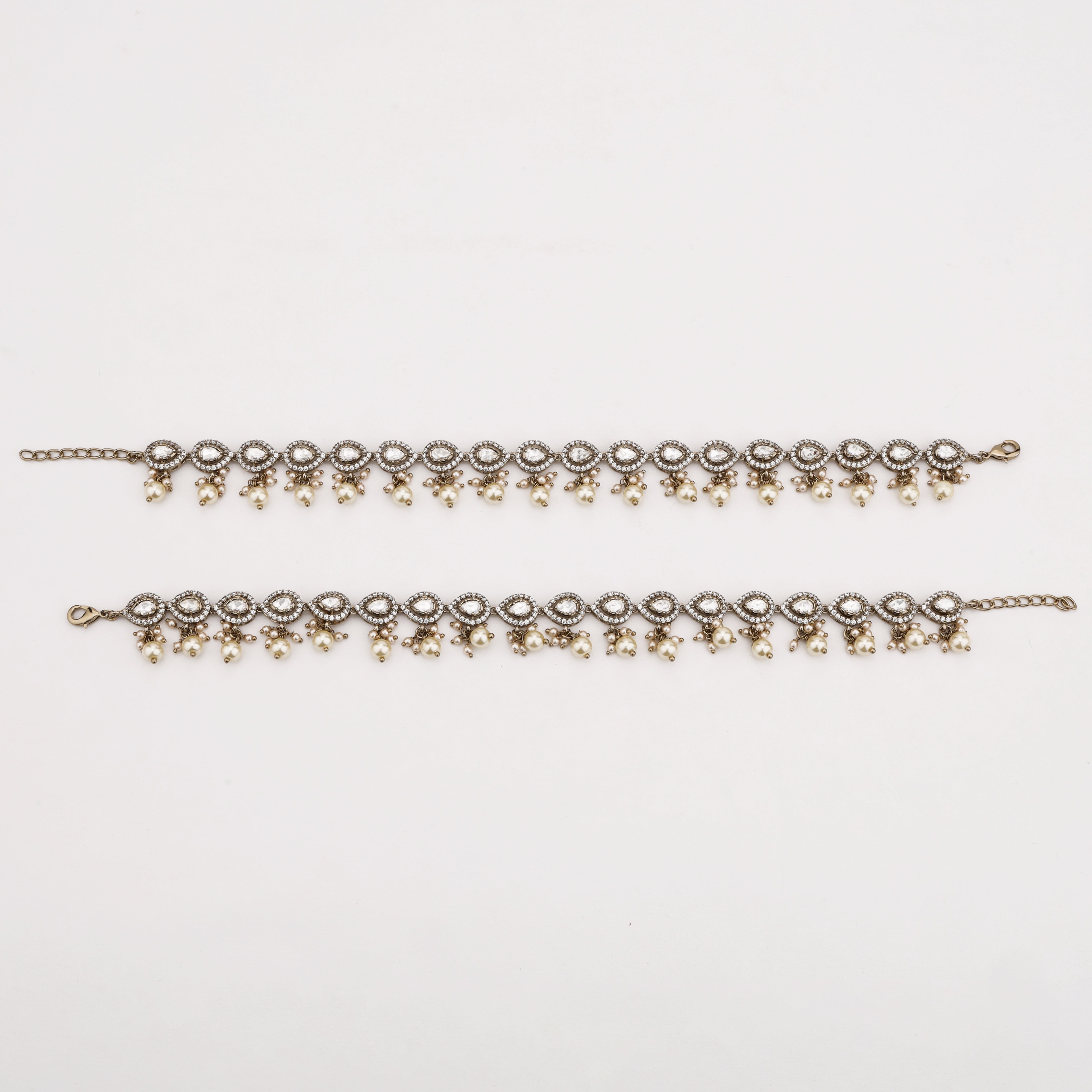 Pearl Dewdrop Crystal Anklet with sparkling crystal motifs and pearl danglers by US Catalog