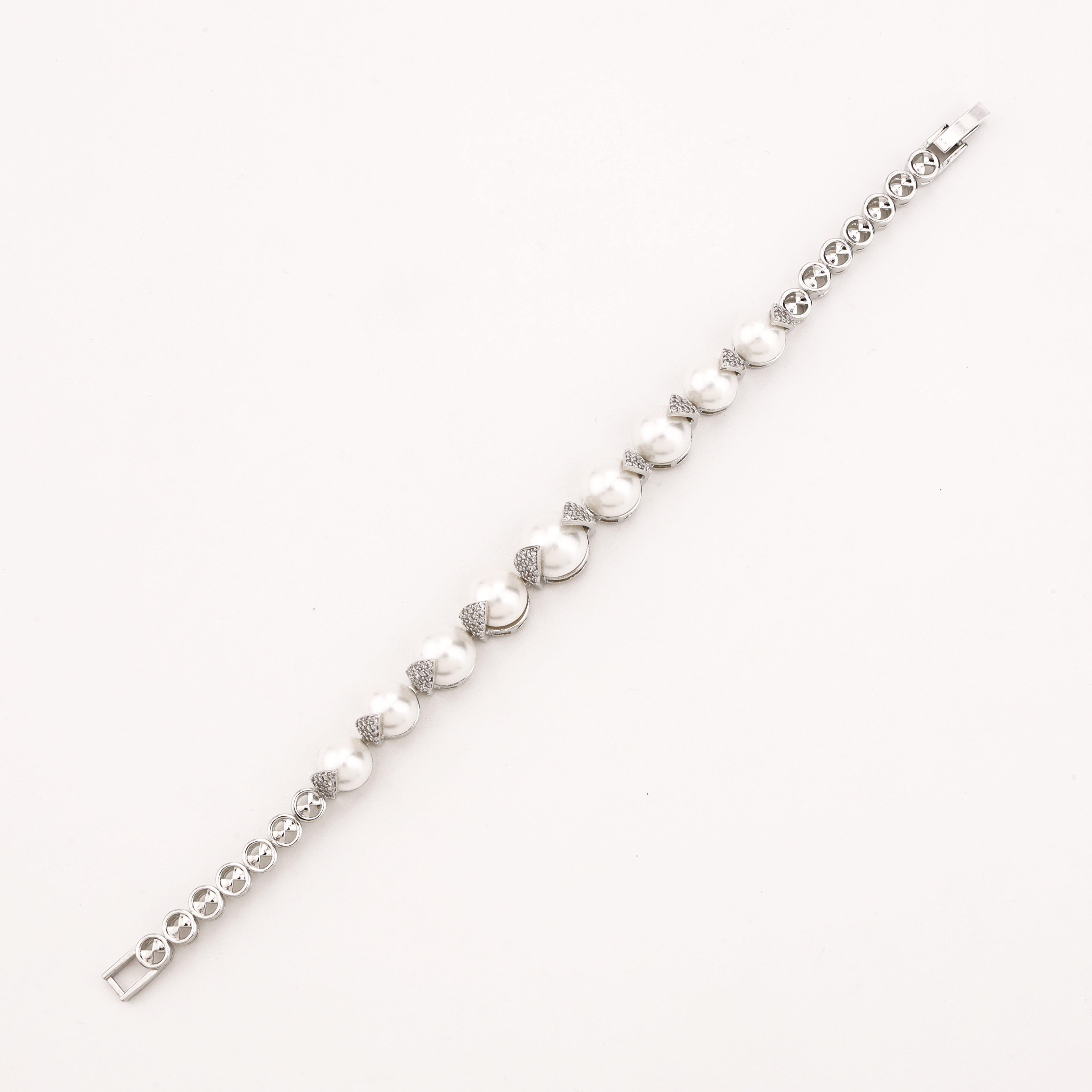 Elowen ivory pearl crystal bracelet with silver-tone links and sparkling clear crystal accents