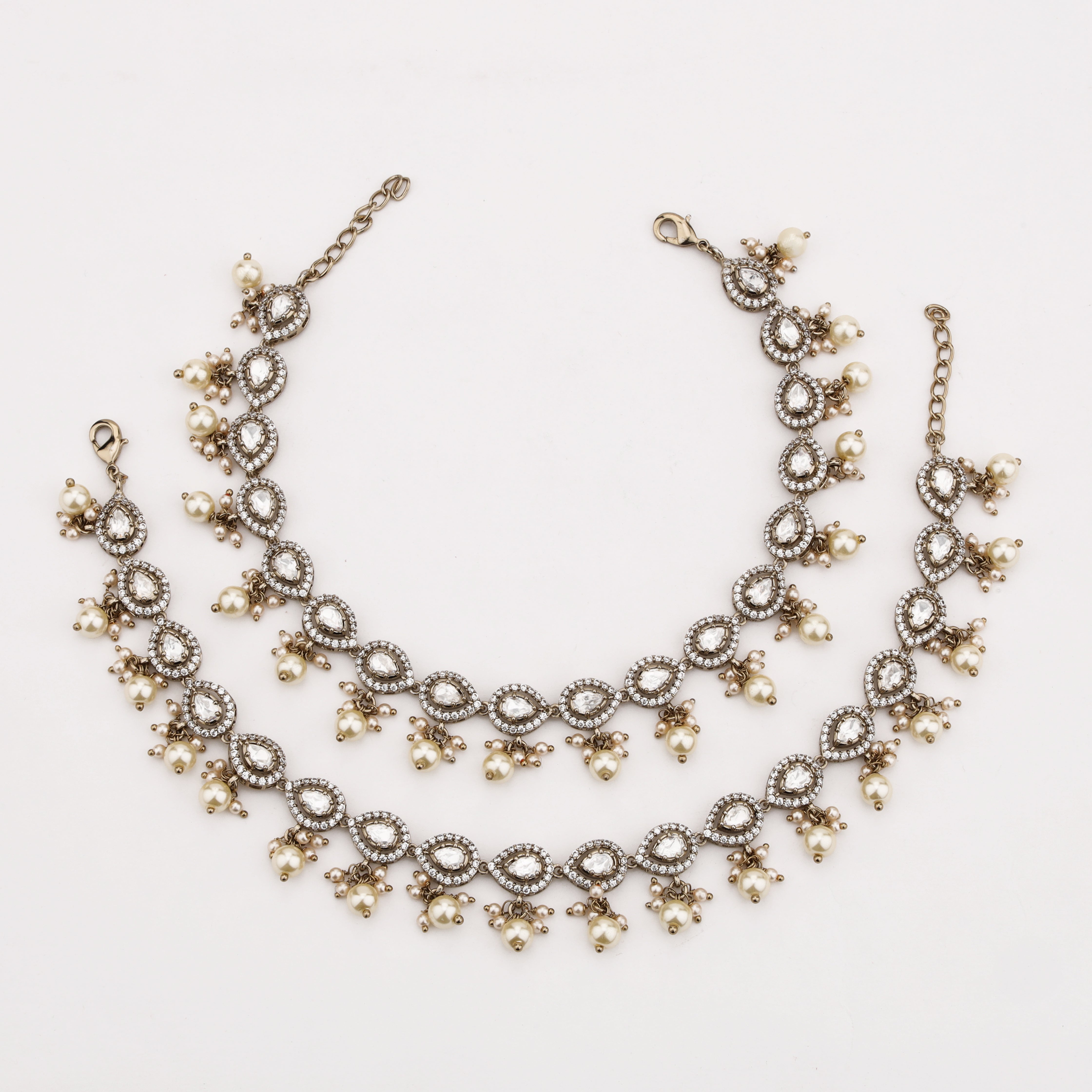 Pearl Dewdrop Crystal Anklet with sparkling crystal motifs and pearl danglers by US Catalog