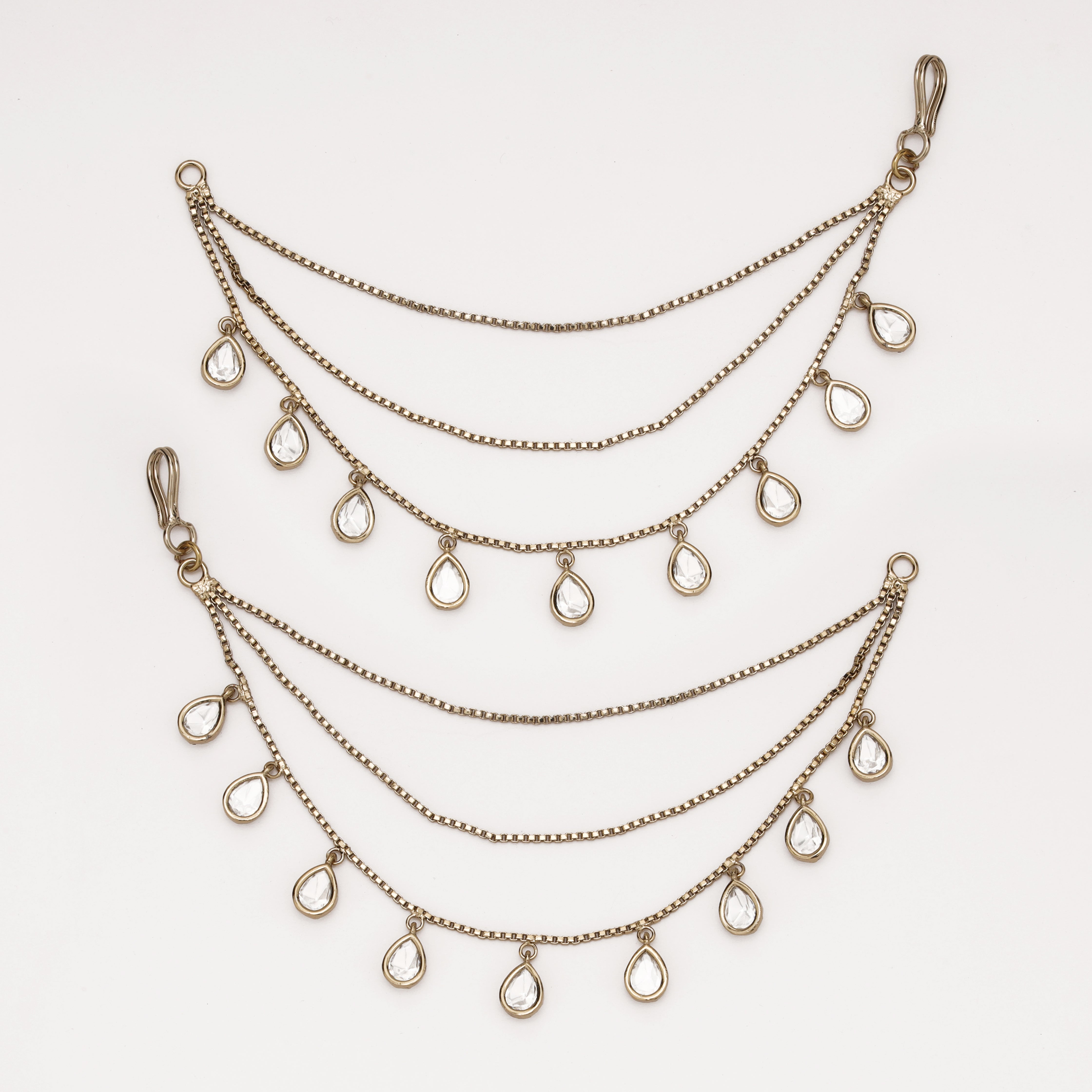 Crystal Teardrop Layered Ear Chain with elegant triple-layer chains by US Catalog