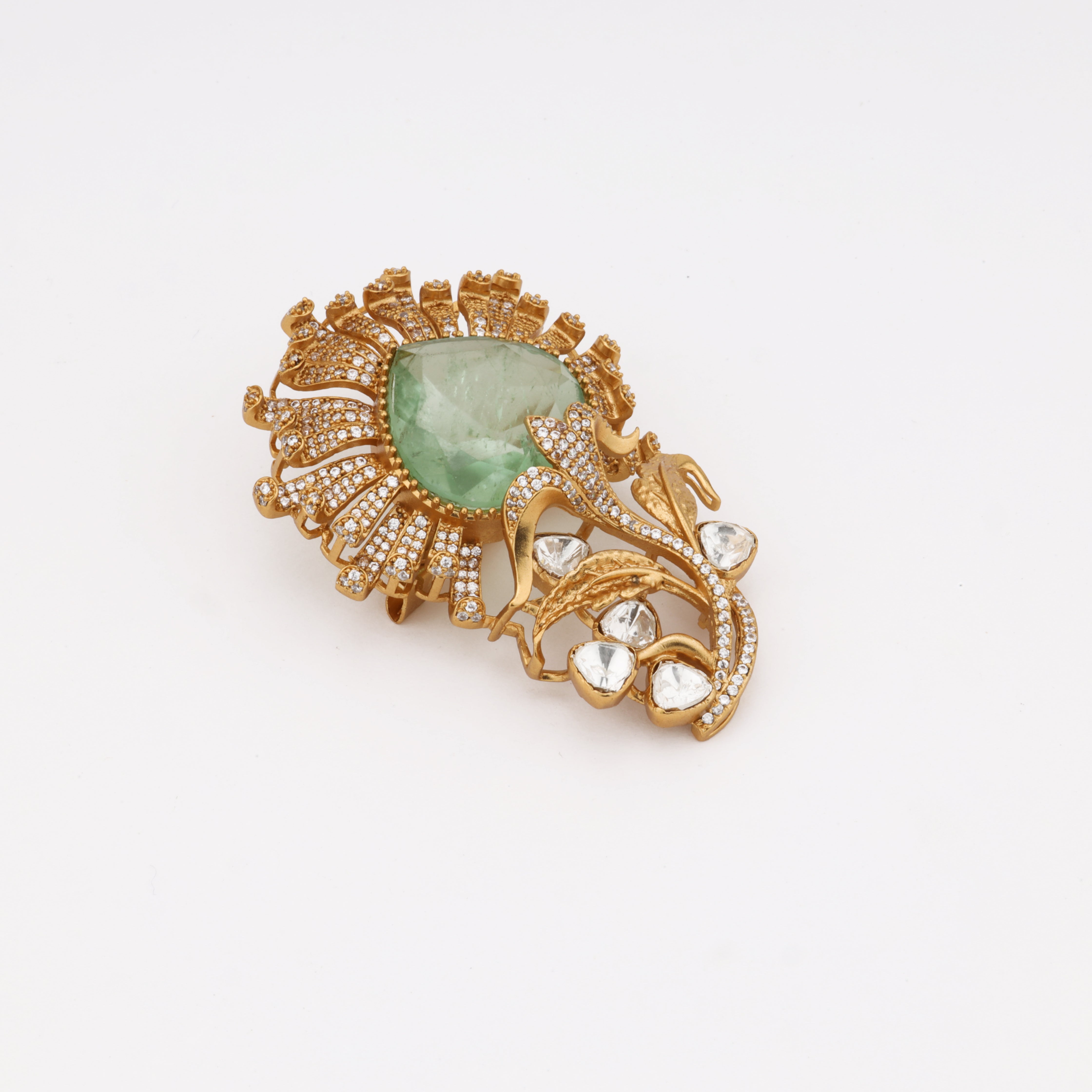 Aurora Bloom Radiance Crystal Floral Brooch | Antique Gold Finish