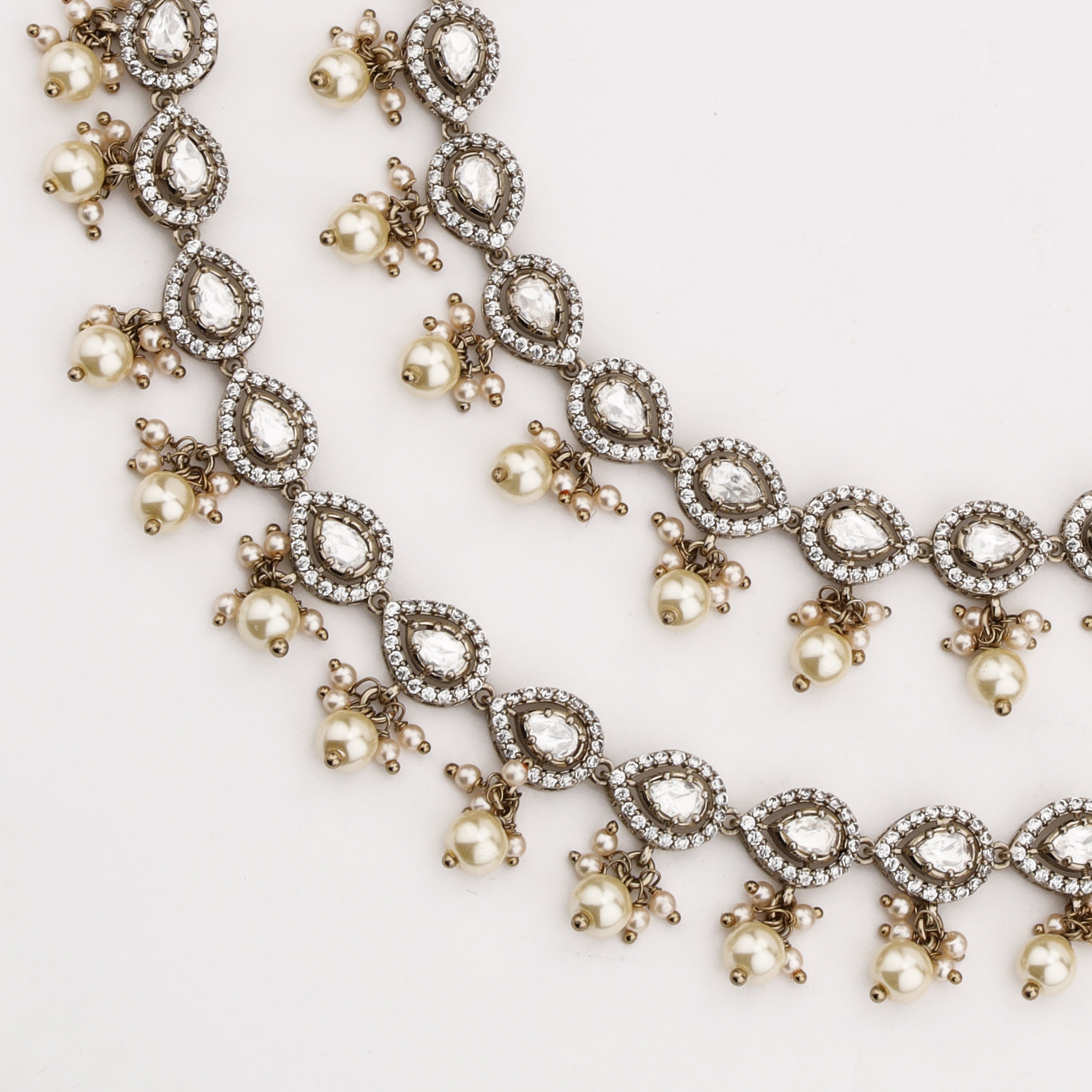 Pearl Dewdrop Crystal Anklet with sparkling crystal motifs and pearl danglers by US Catalog