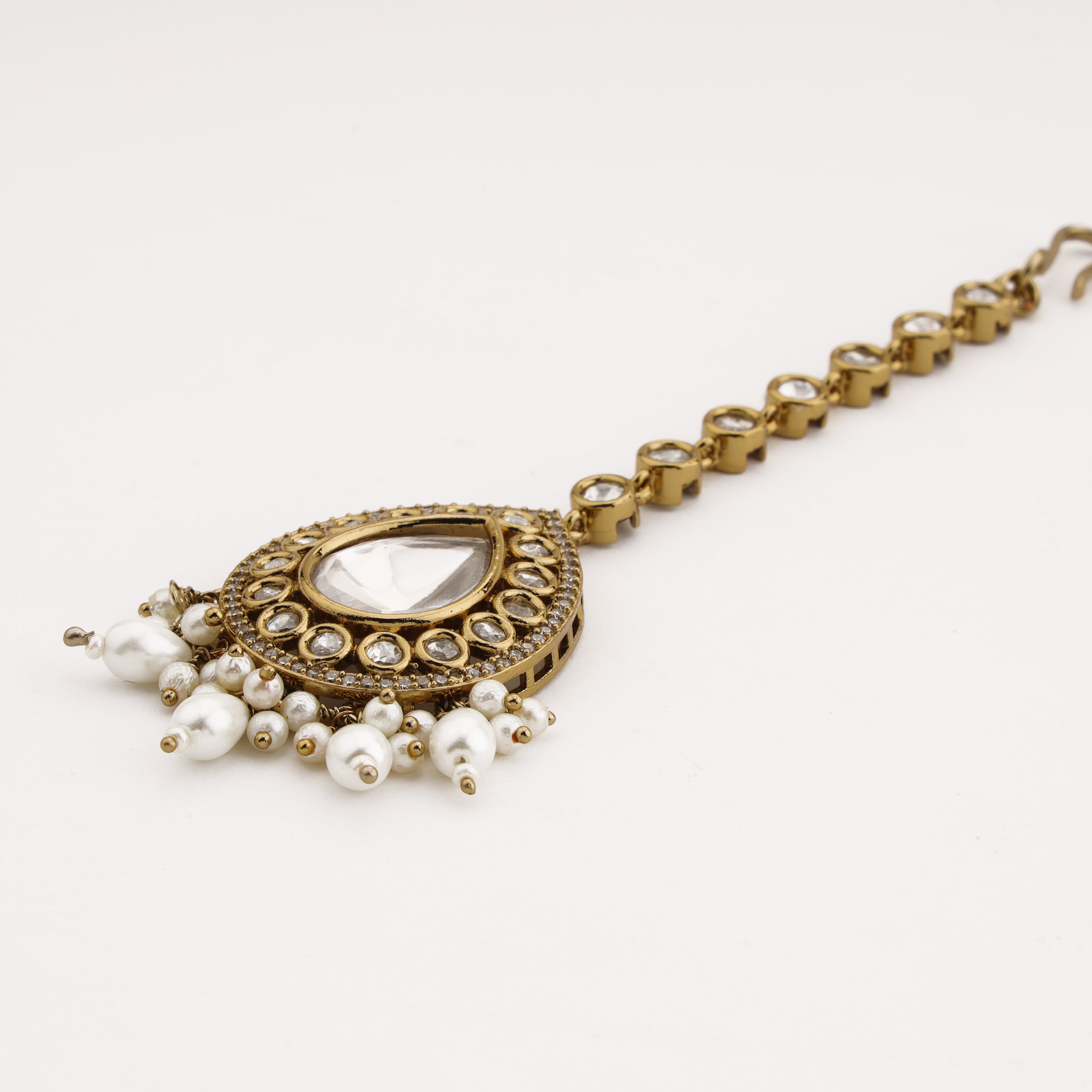 Pearl Teardrop Crystal Maang Tika