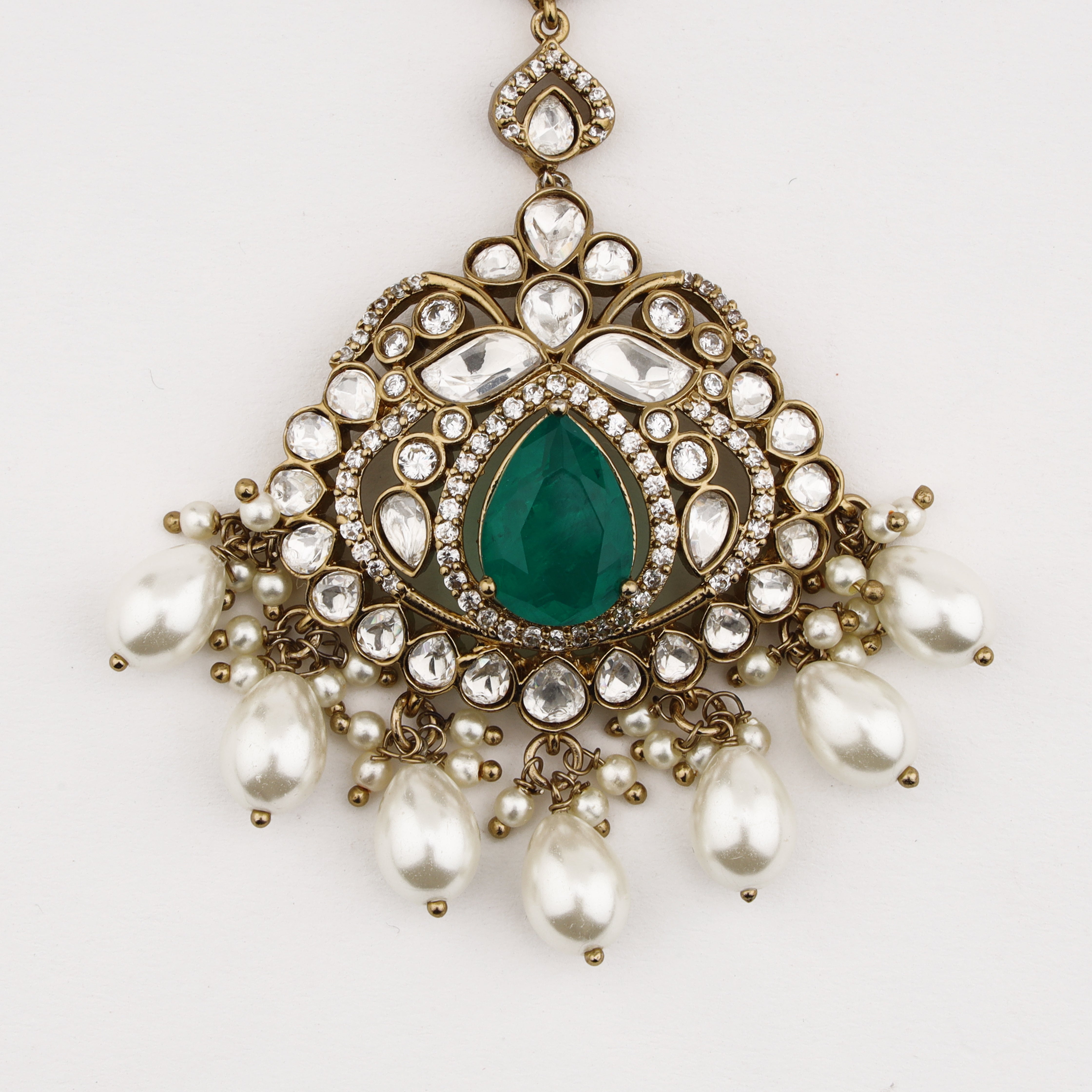 Emerald Pearl Crystal Maang Tika