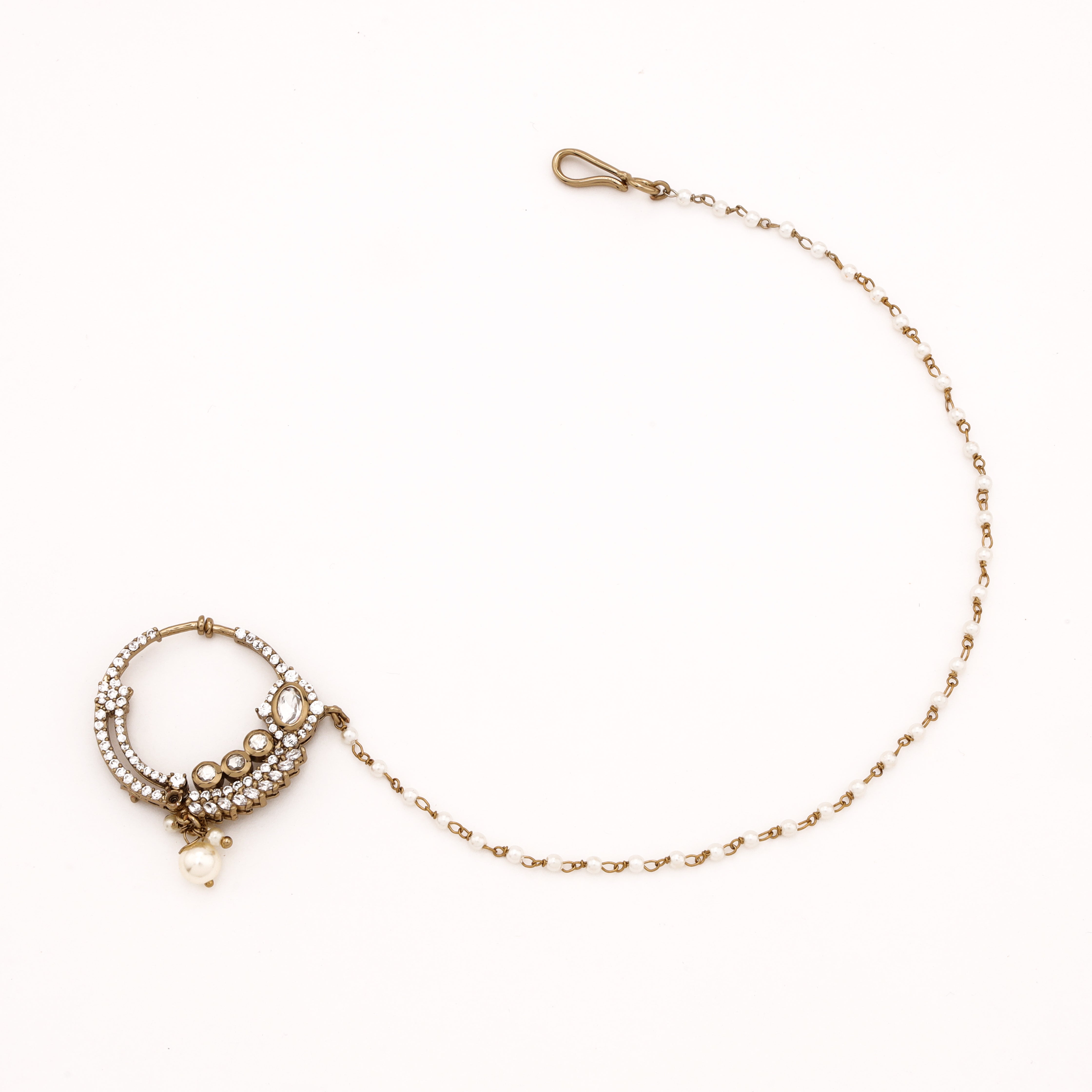Noor Crystal Pearl Nath with Chain