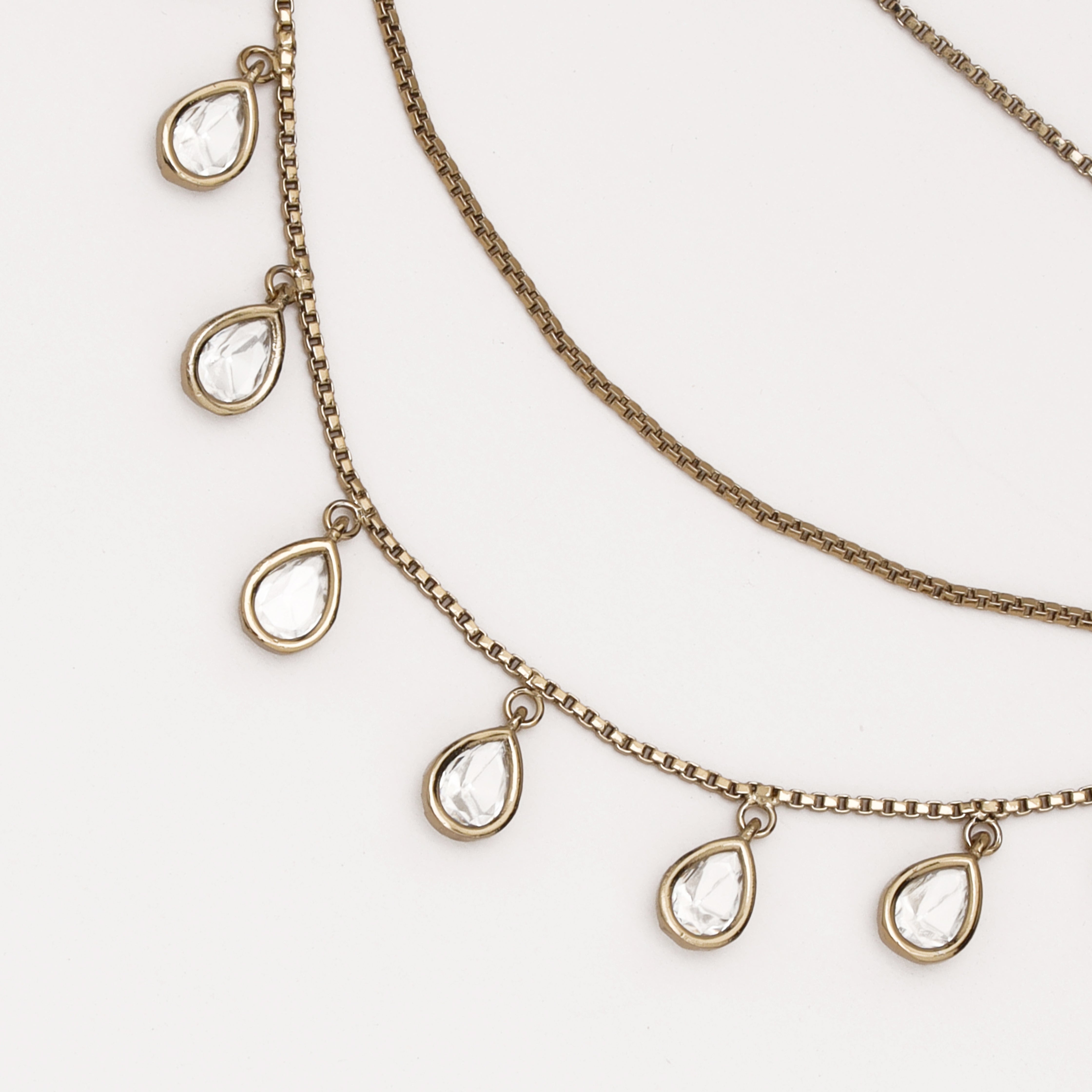 Crystal Teardrop Layered Ear Chain with elegant triple-layer chains by US Catalog