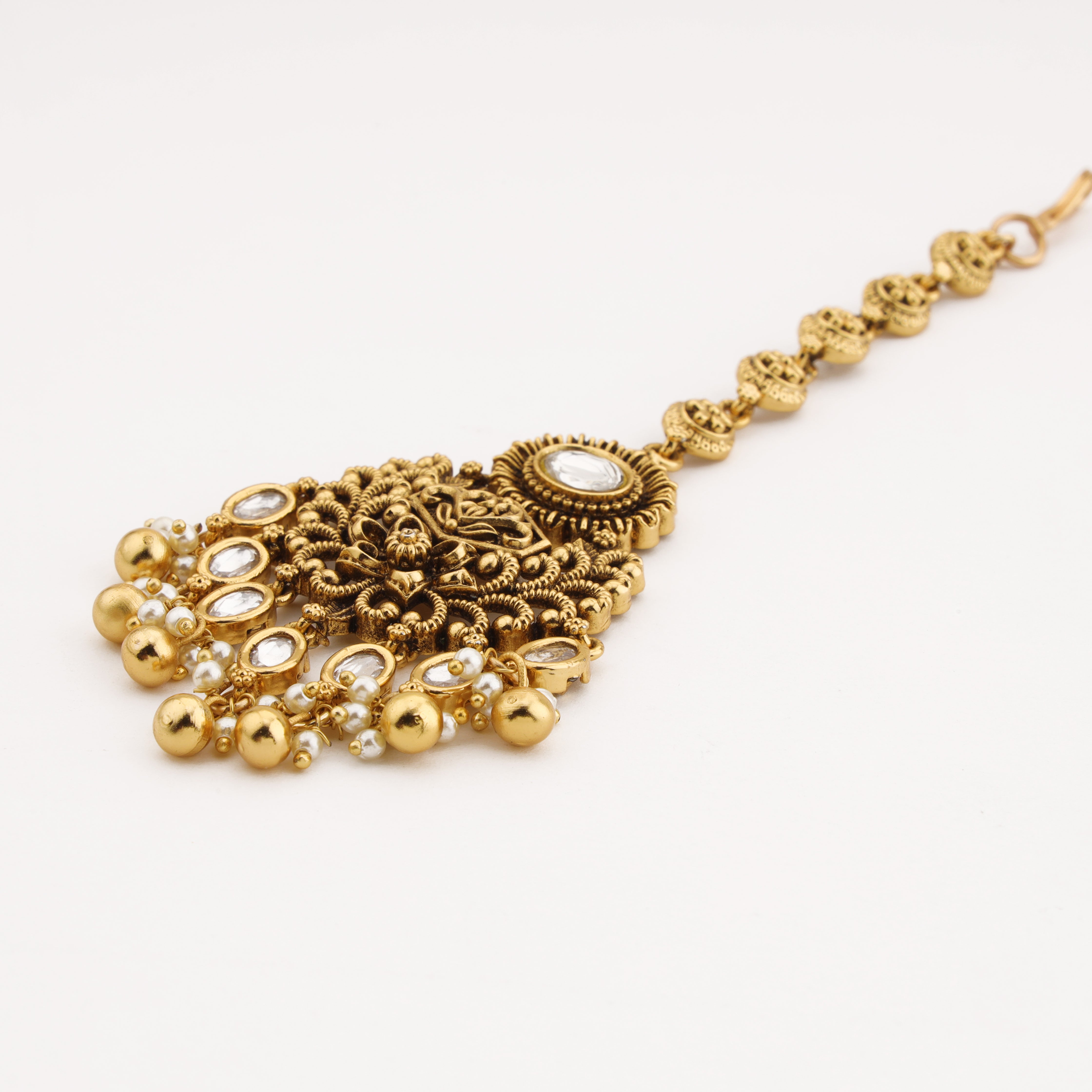Antique Floral Crystal Maang Tika