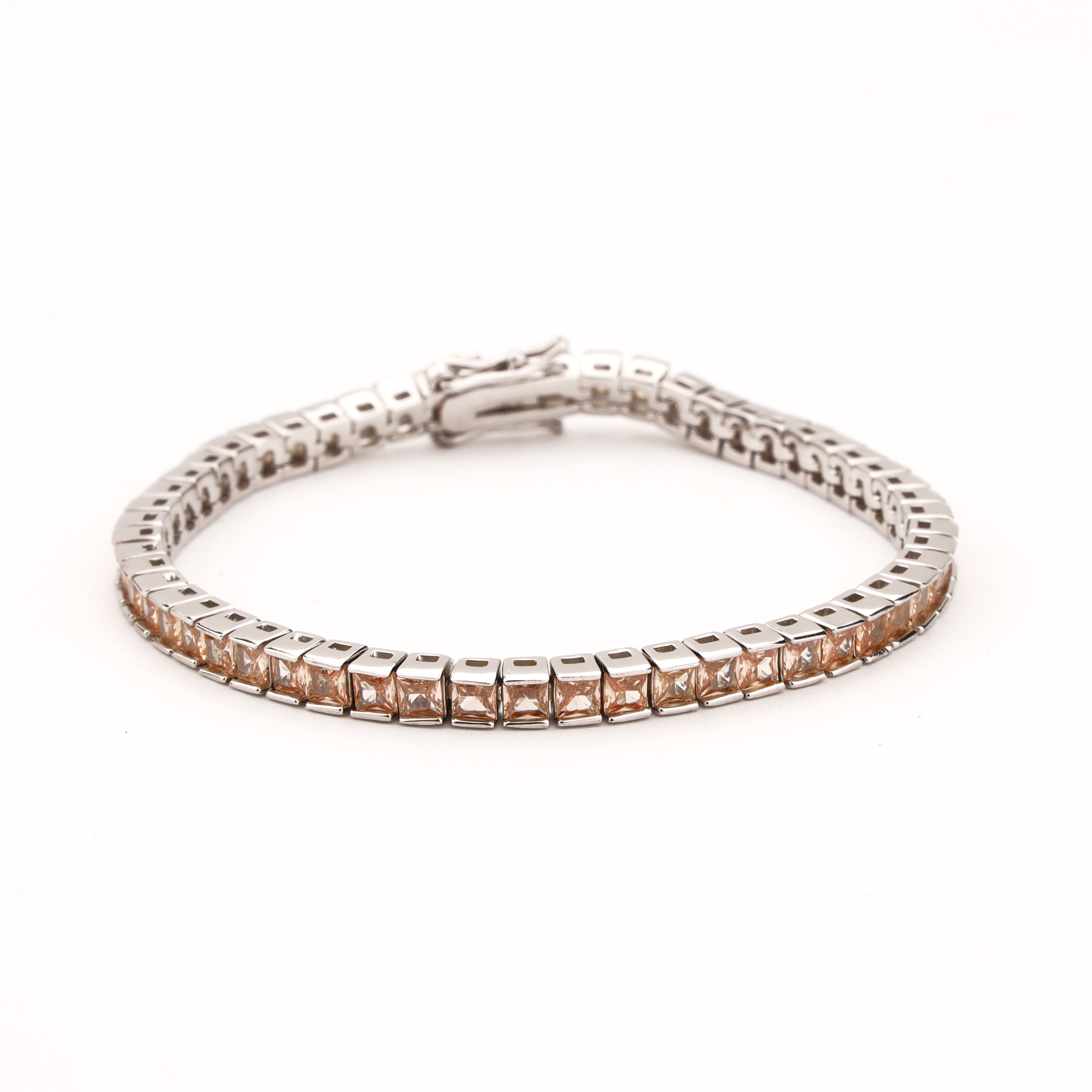 Serenna silver-tone tennis bracelet with champagne square-cut crystal stones in sleek linked settings